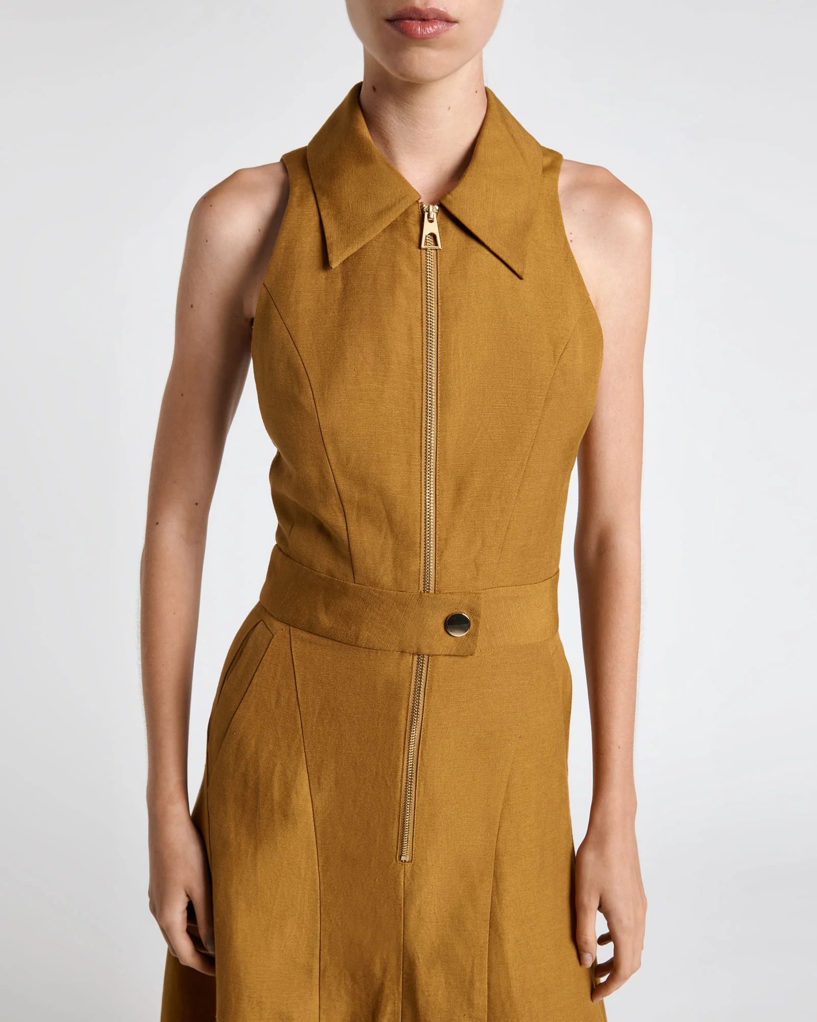 Hazelnut Linen Blend Midi Dress