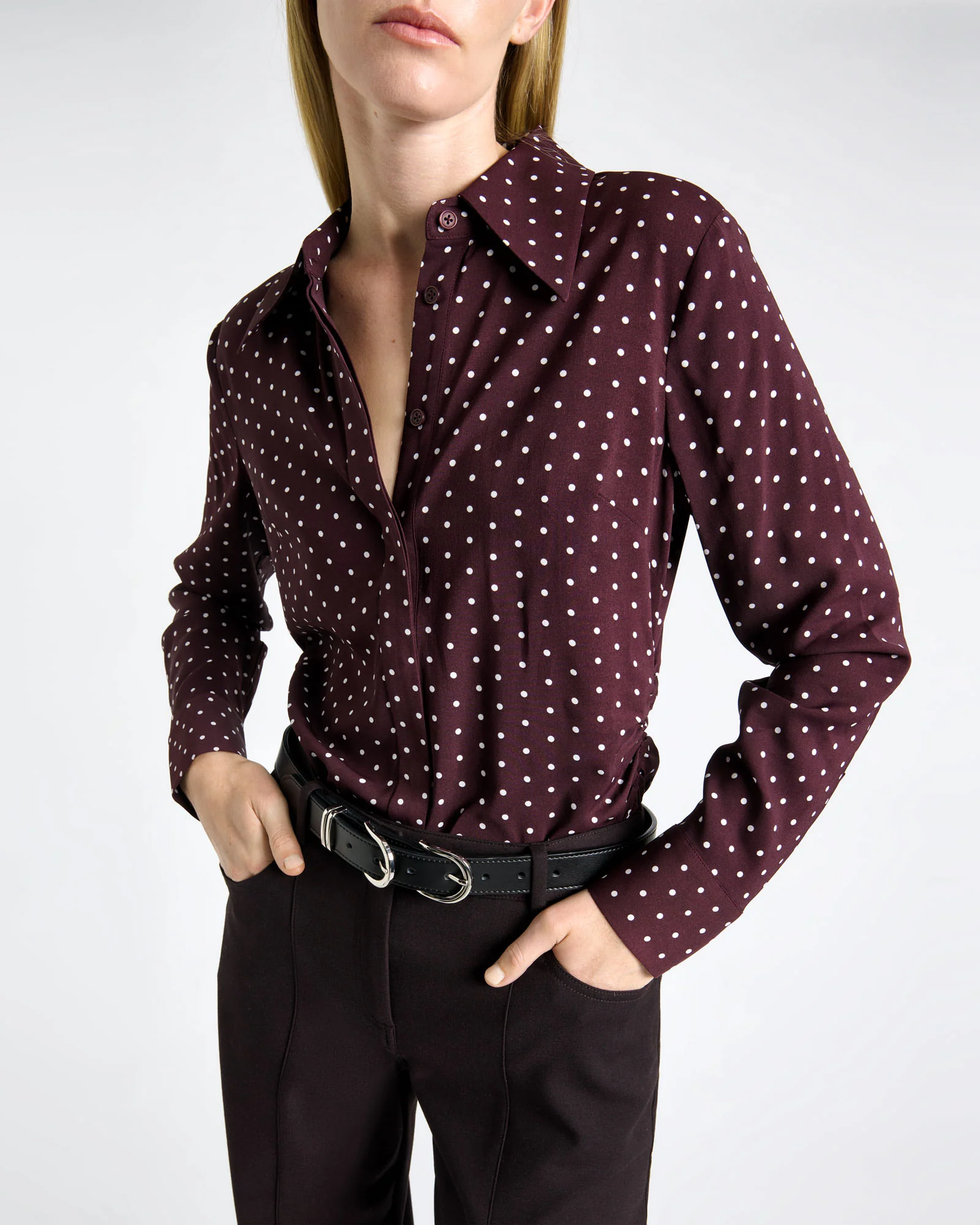 Plum Polka Dot Collared Shirt