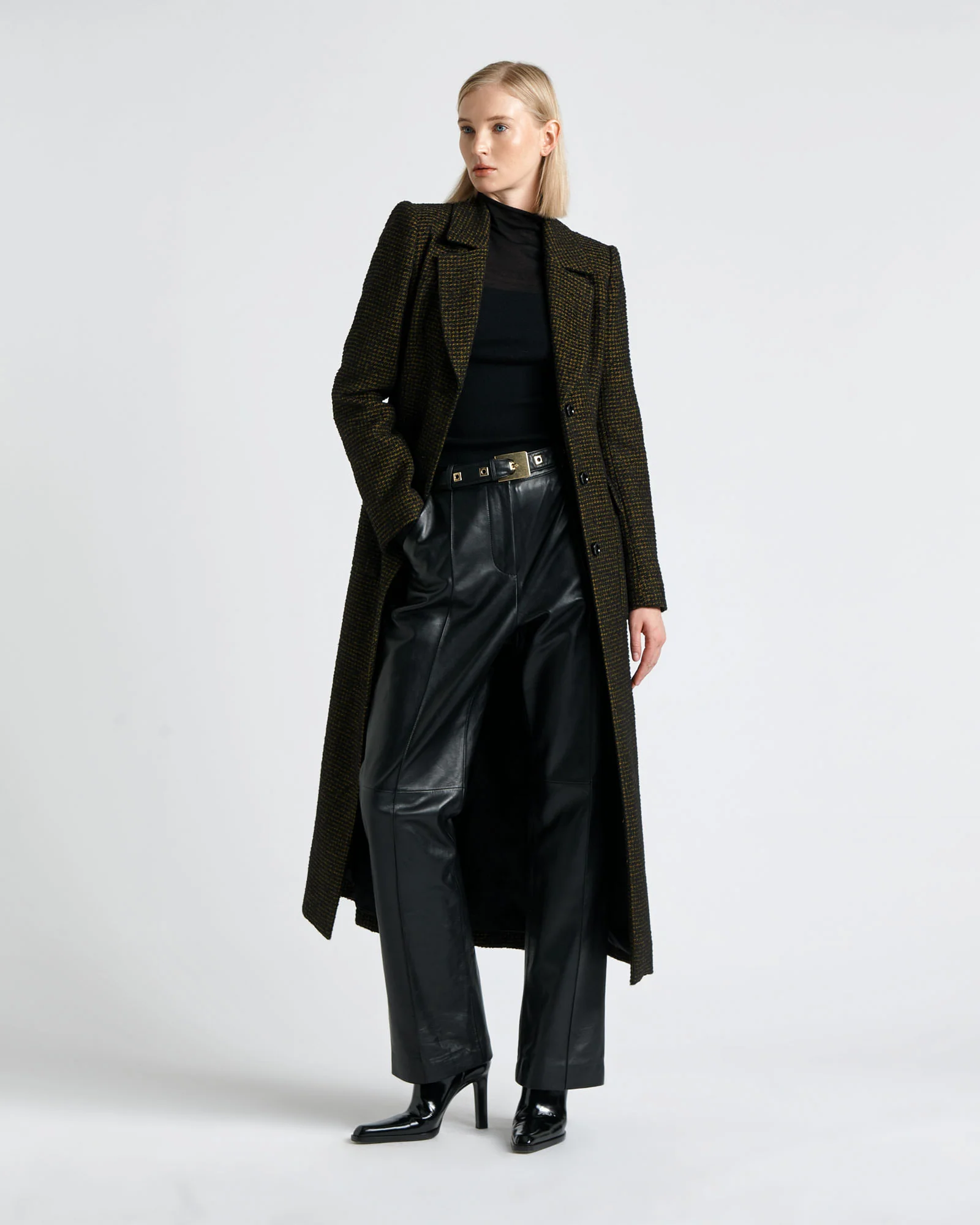 Houndstooth Boucle Blazer Coat