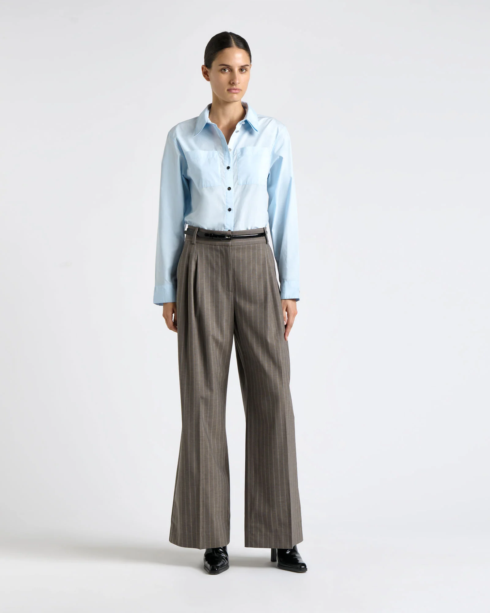 Good Earth Cotton Cropped Double Collar Shirt