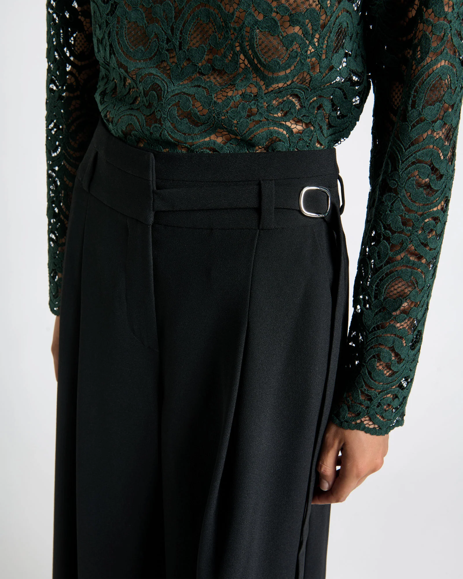 Buckle Detail Wide Leg Pant