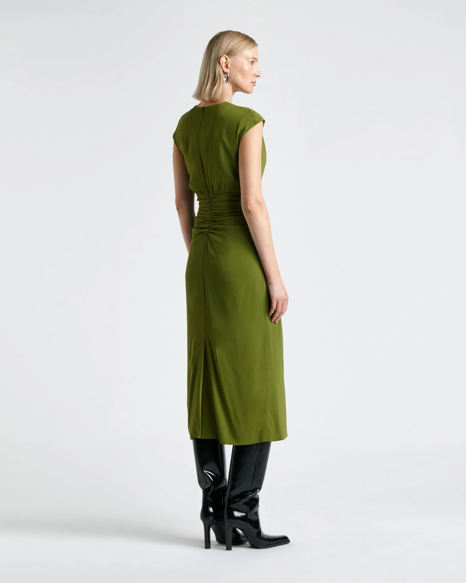 Soft Viscose Ruched Waist Midi Dress