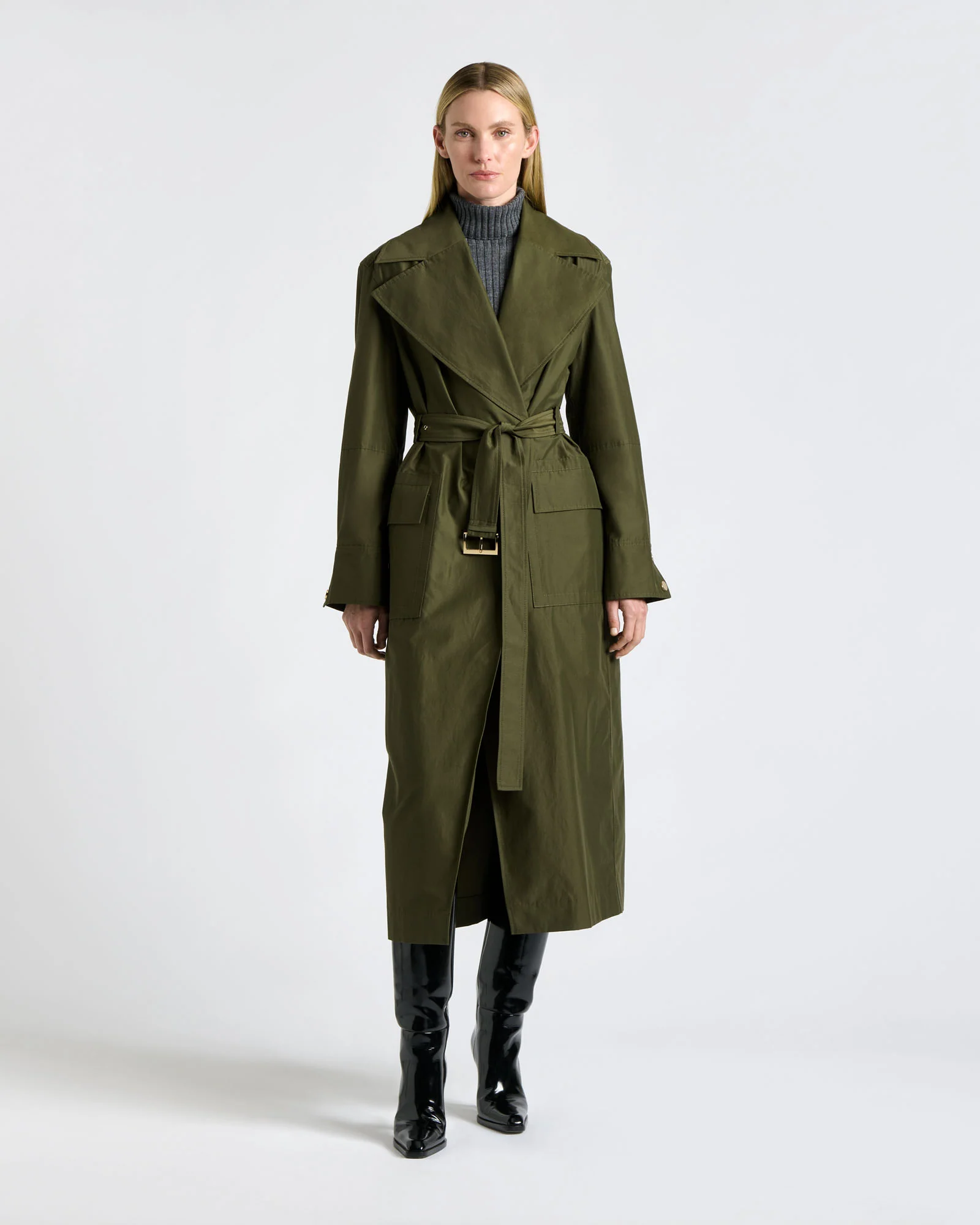 Khaki Cotton Nylon Trench