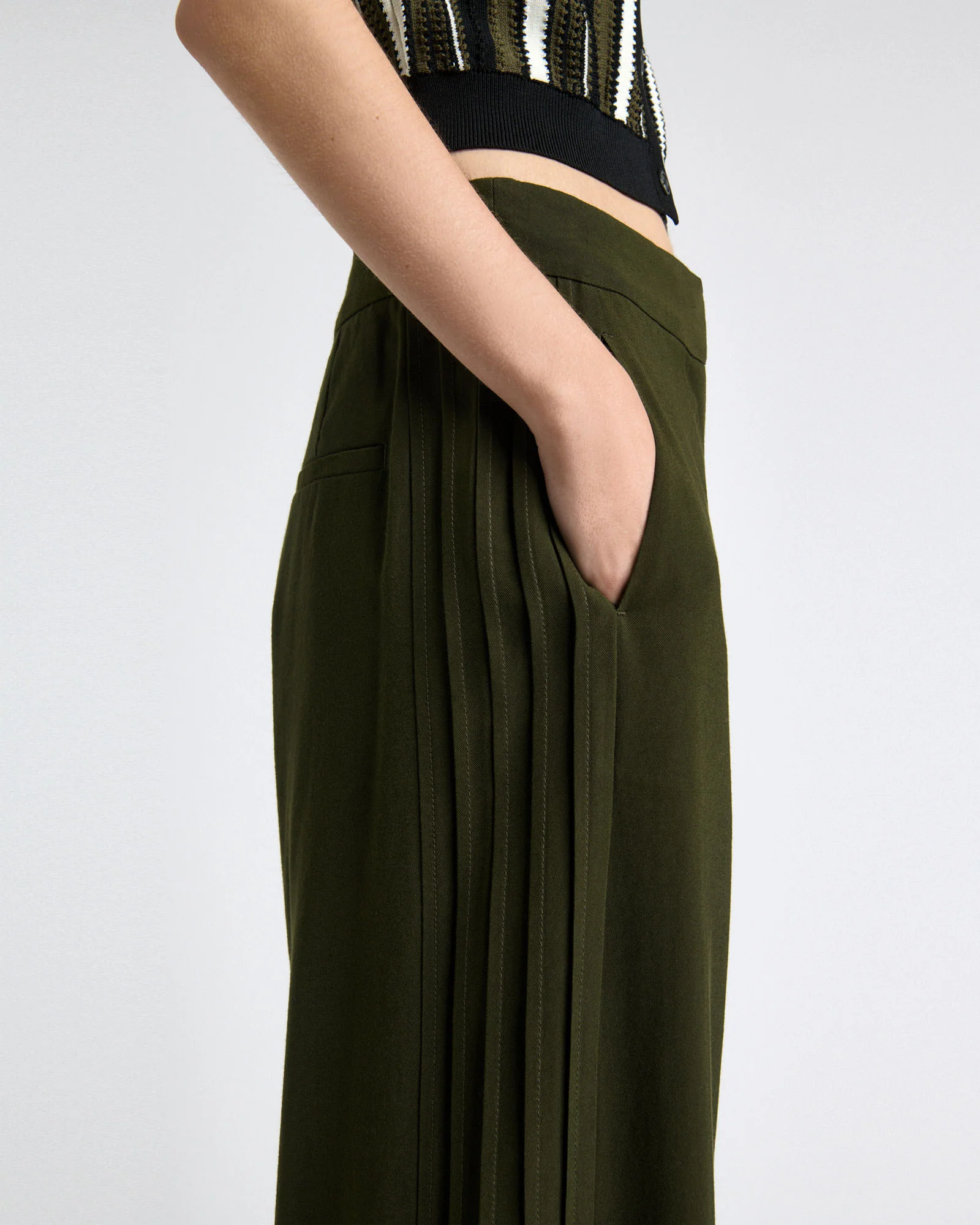 Viscose Twill Pin Tuck Wide Leg Pant