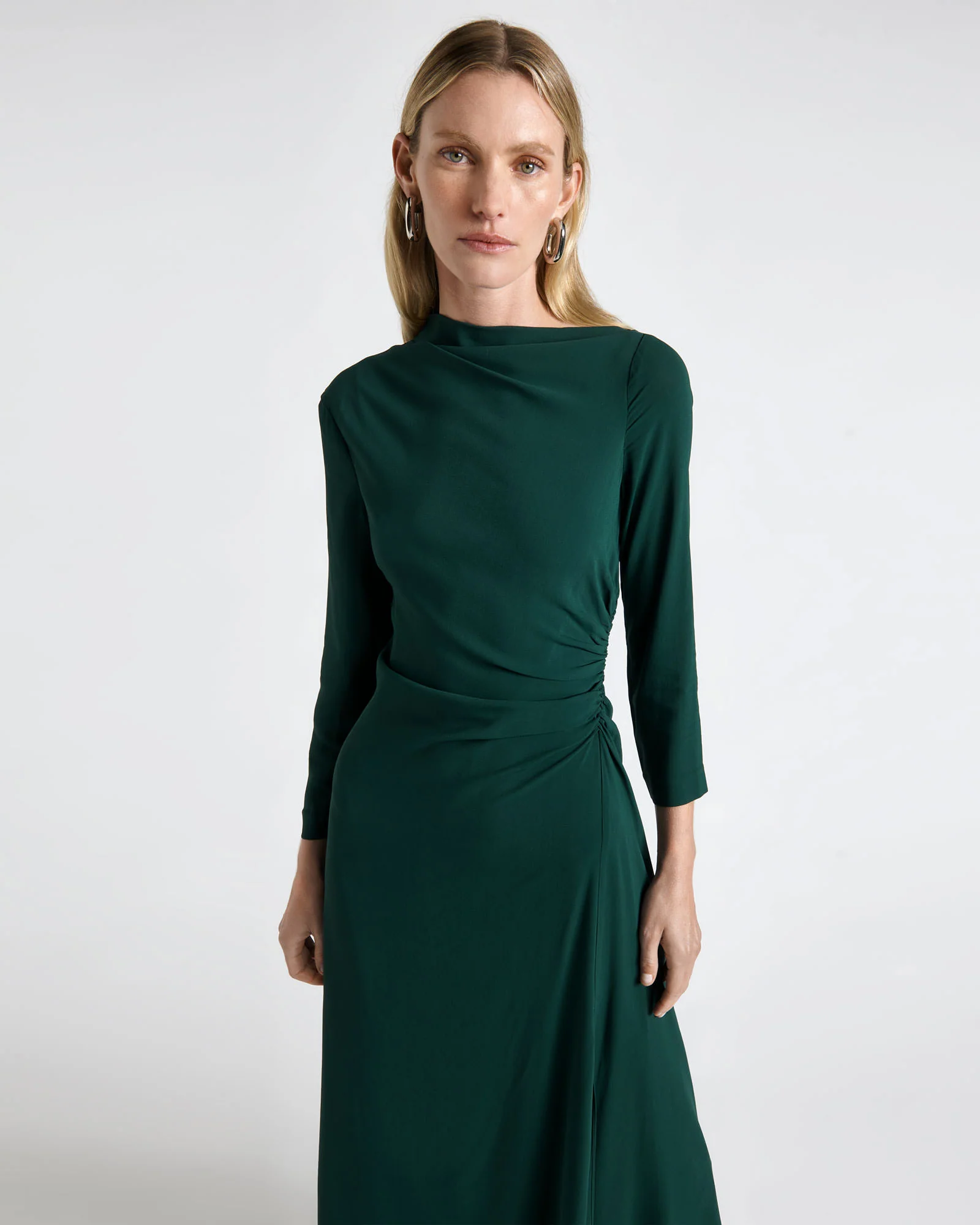 Forest Soft Viscose Draped Long Sleeve Dress