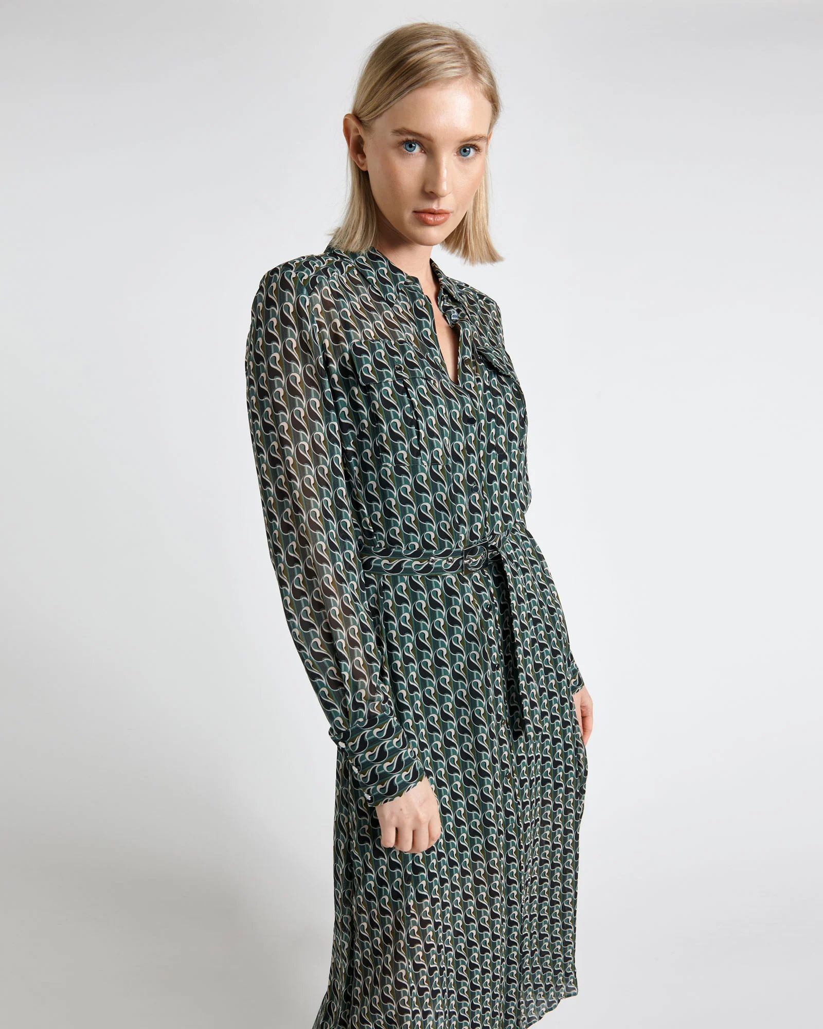 Mod Geo Long Sleeve Shirt Dress