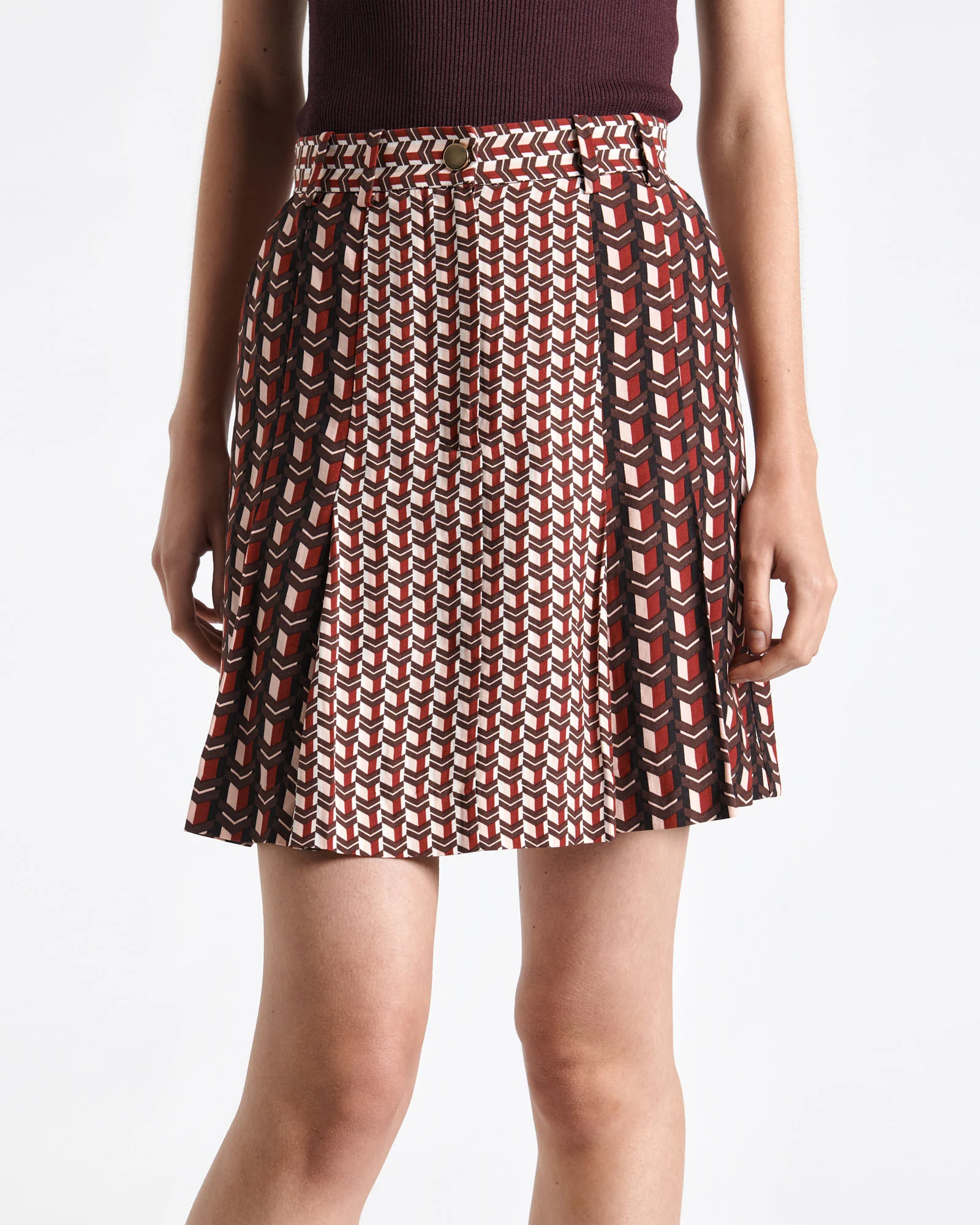 Viscose Blend Mosaic Geo Pleated Mini Skirt
