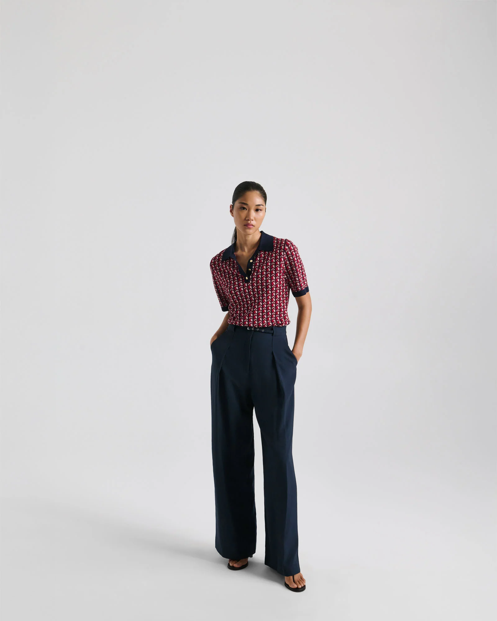 Geo Jacquard Polo Top