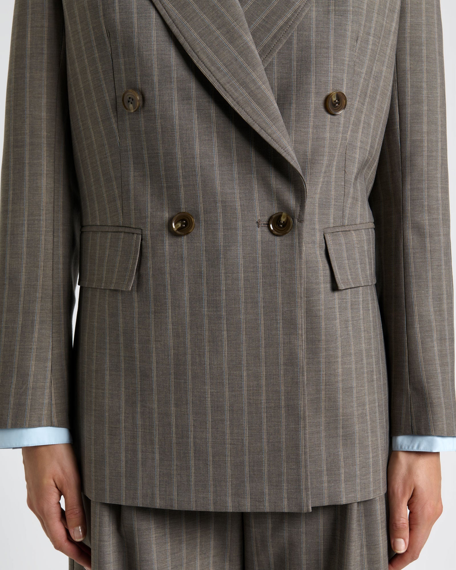 European Stripe Double Breasted Blazer