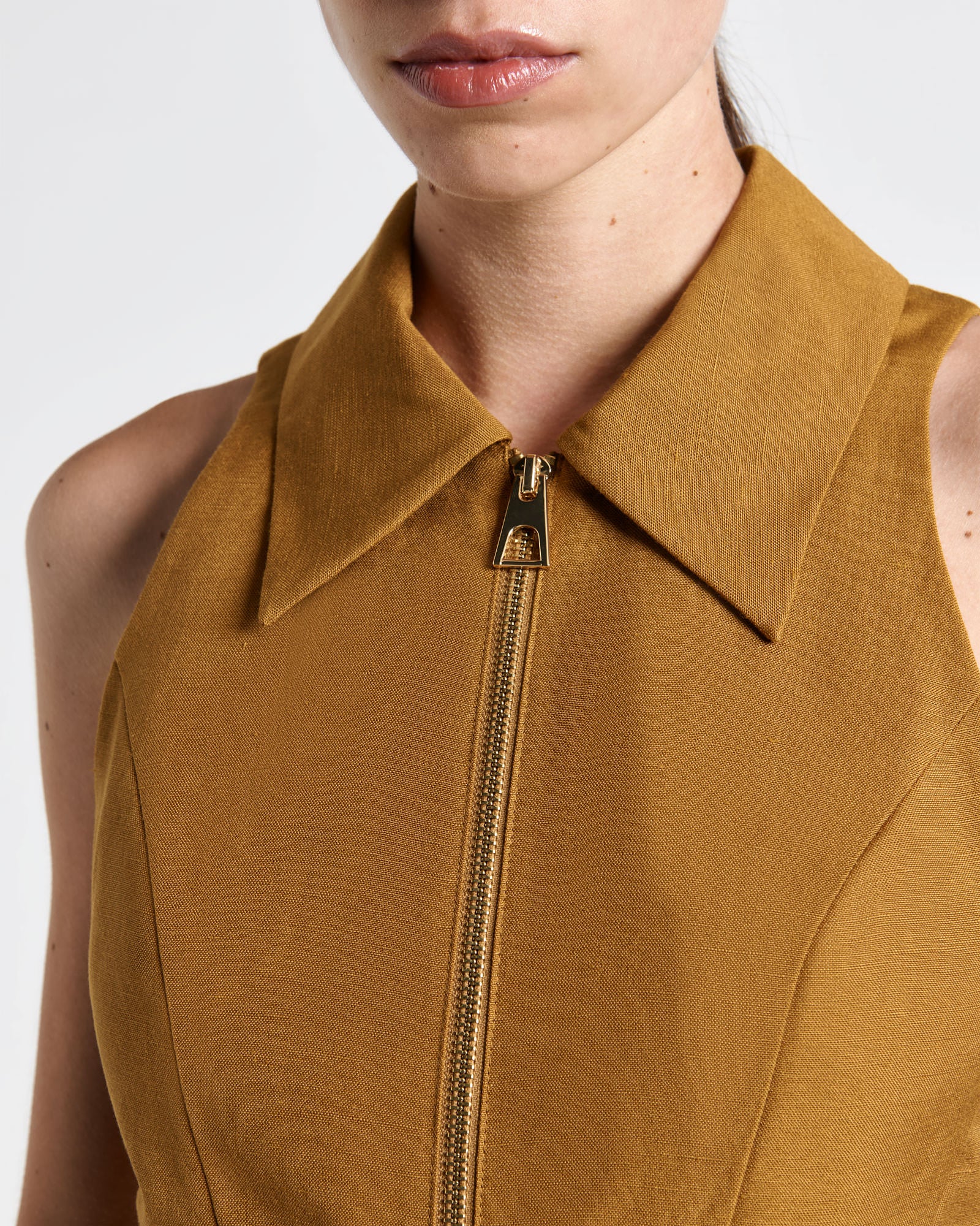 Hazelnut Linen Blend Midi Dress