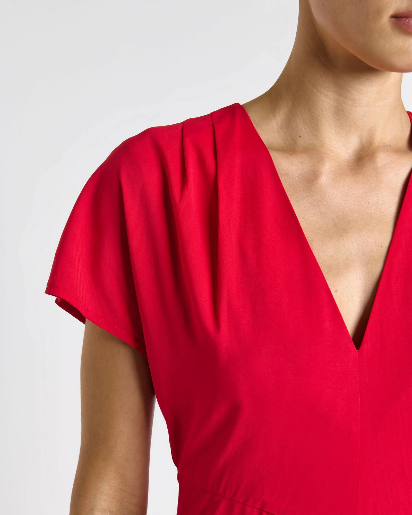 Raspberry Stretch Viscose Gathered Front Midi Dress