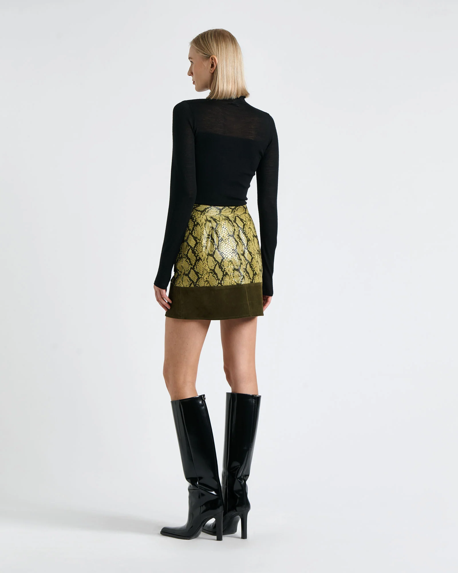 Python and Flocked Denim Mini Skirt