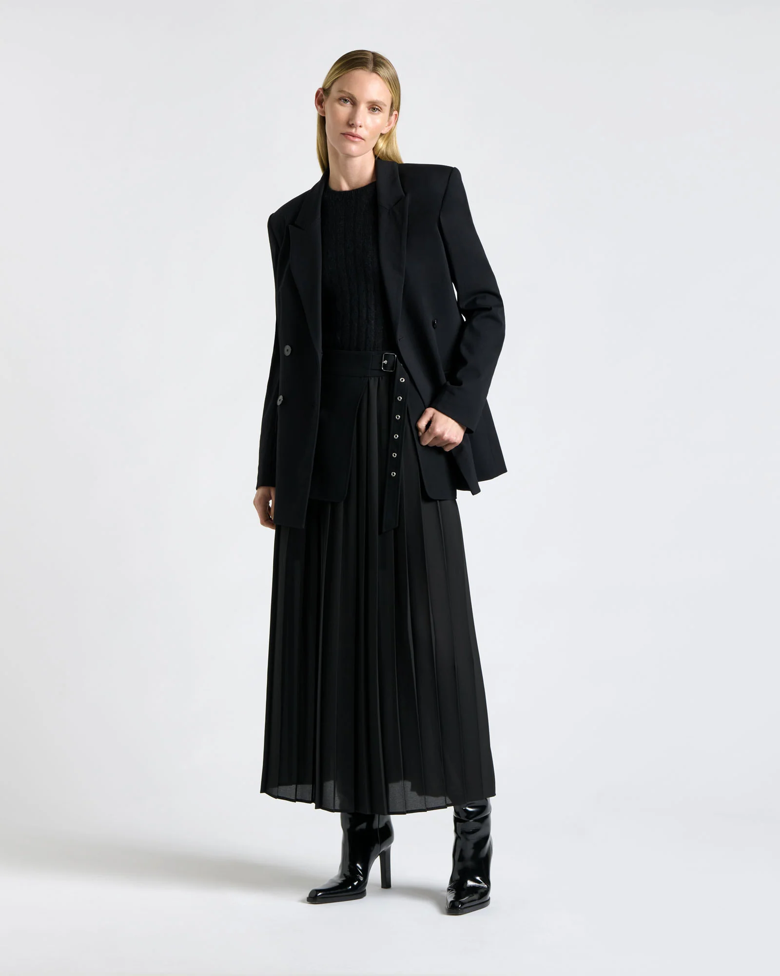 Recycled Crepe Pleated Midi Wrap Skirt