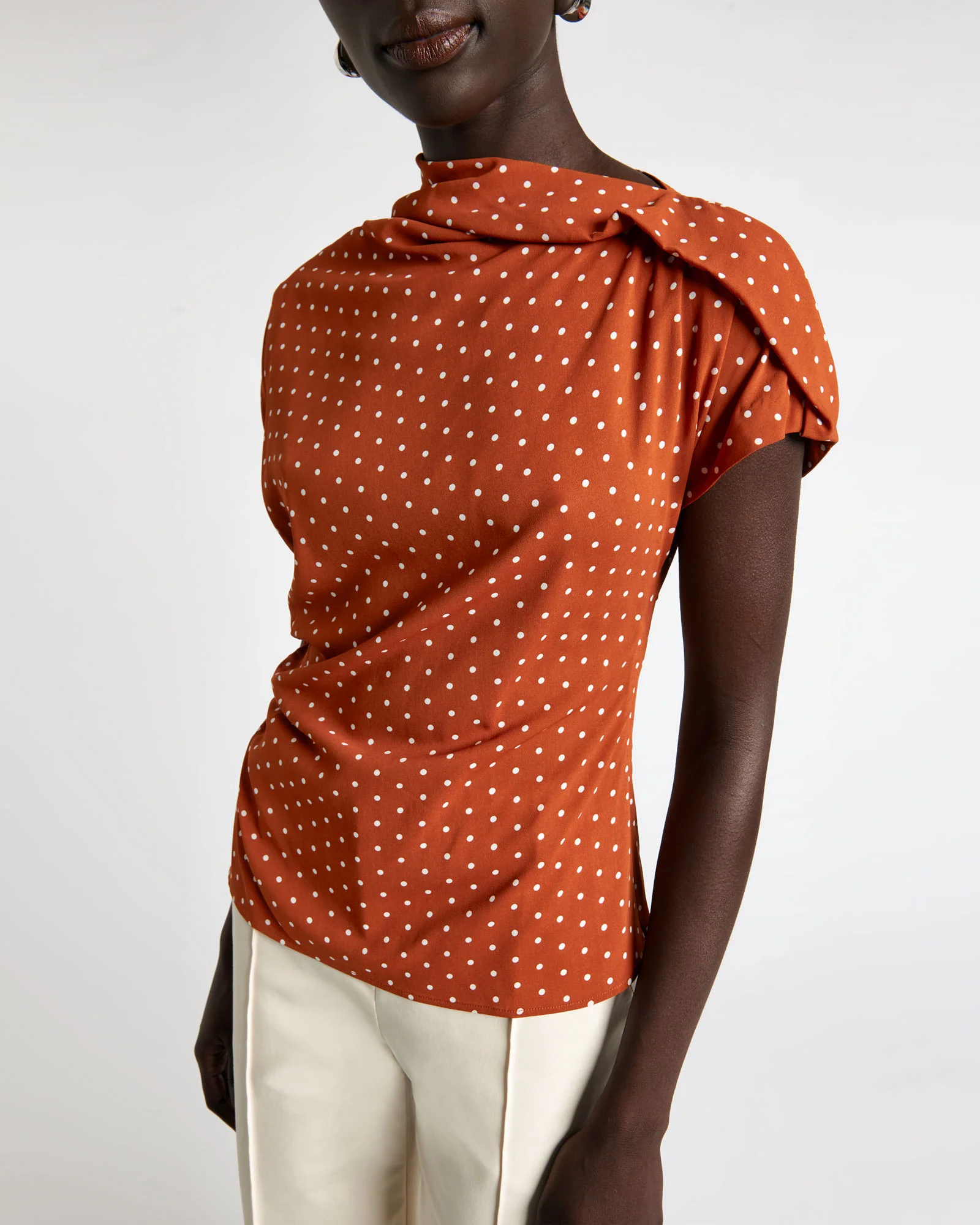 Spot Draped Fold Neck Top