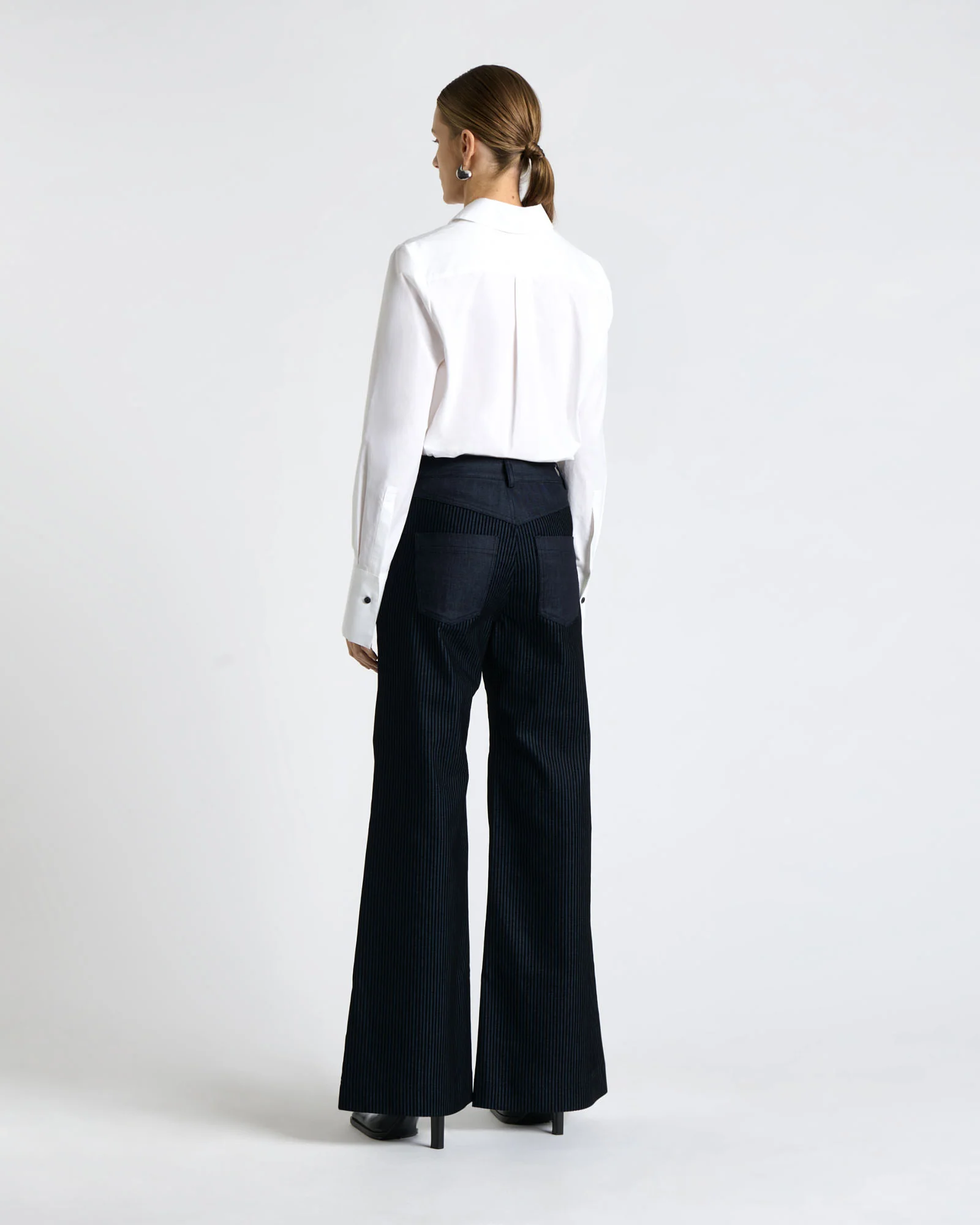 Striped Flocked Denim Wide Leg Jean