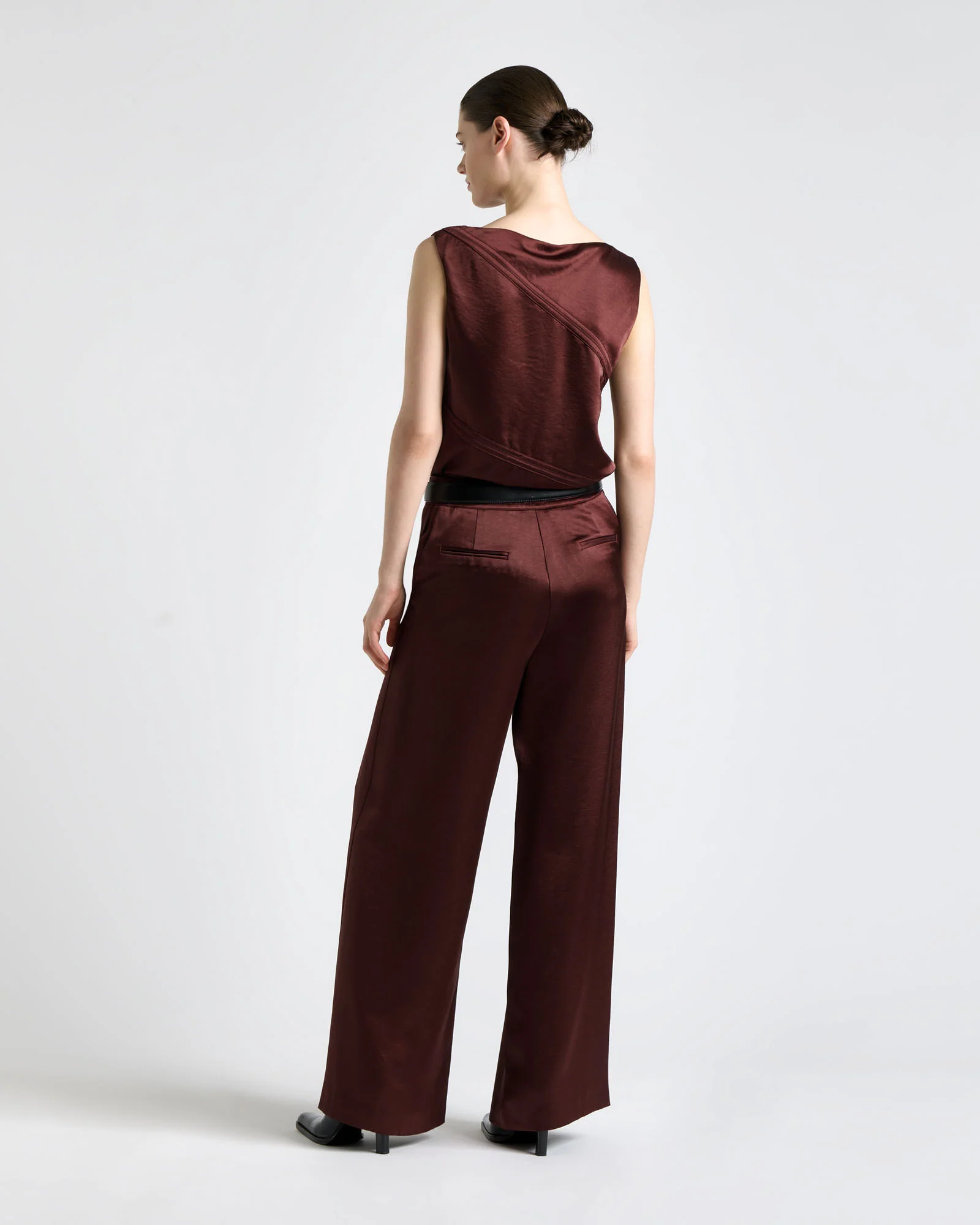 Satin Bind Detail Wide Leg Pant