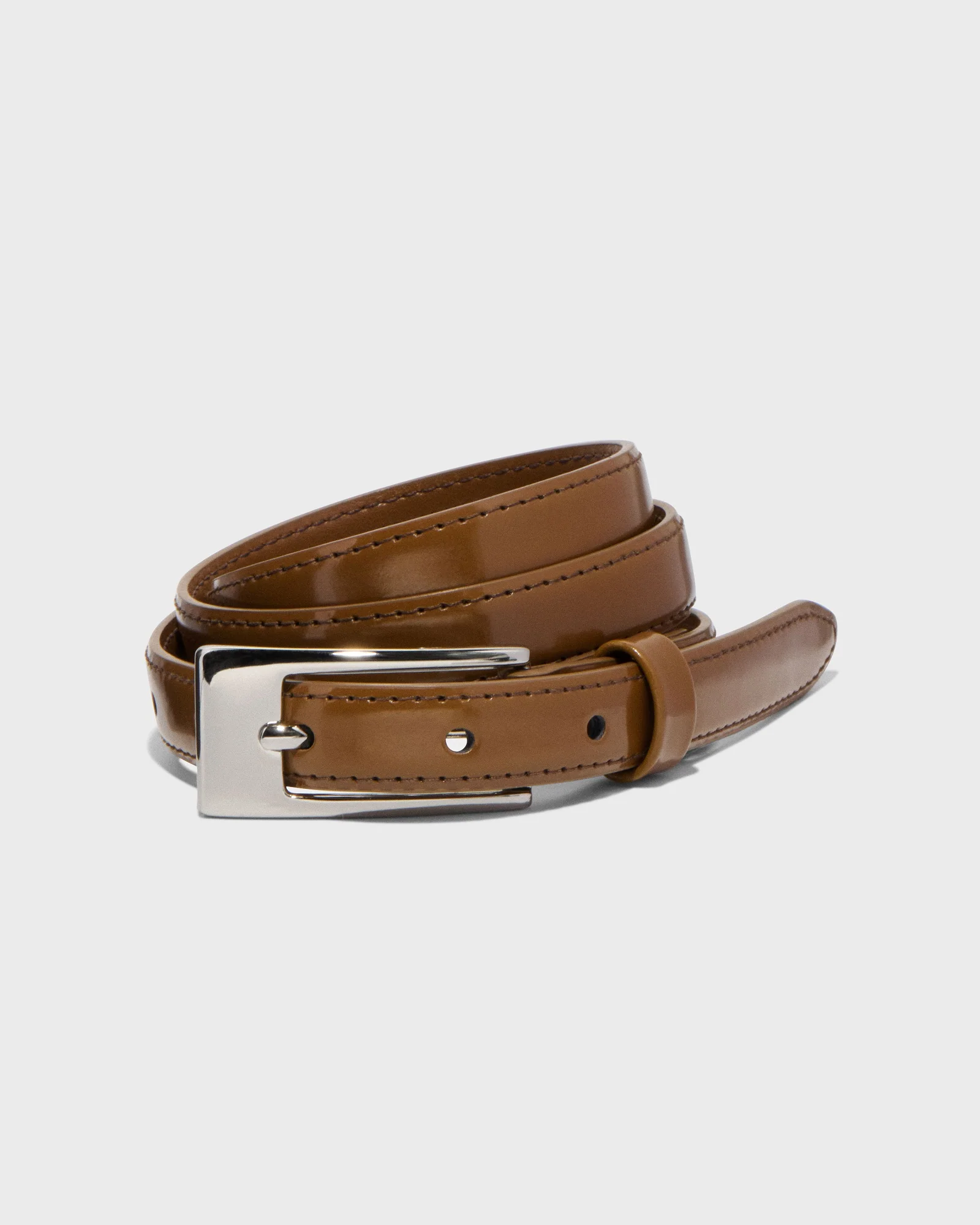 Toffee Patent Leather Slim Belt