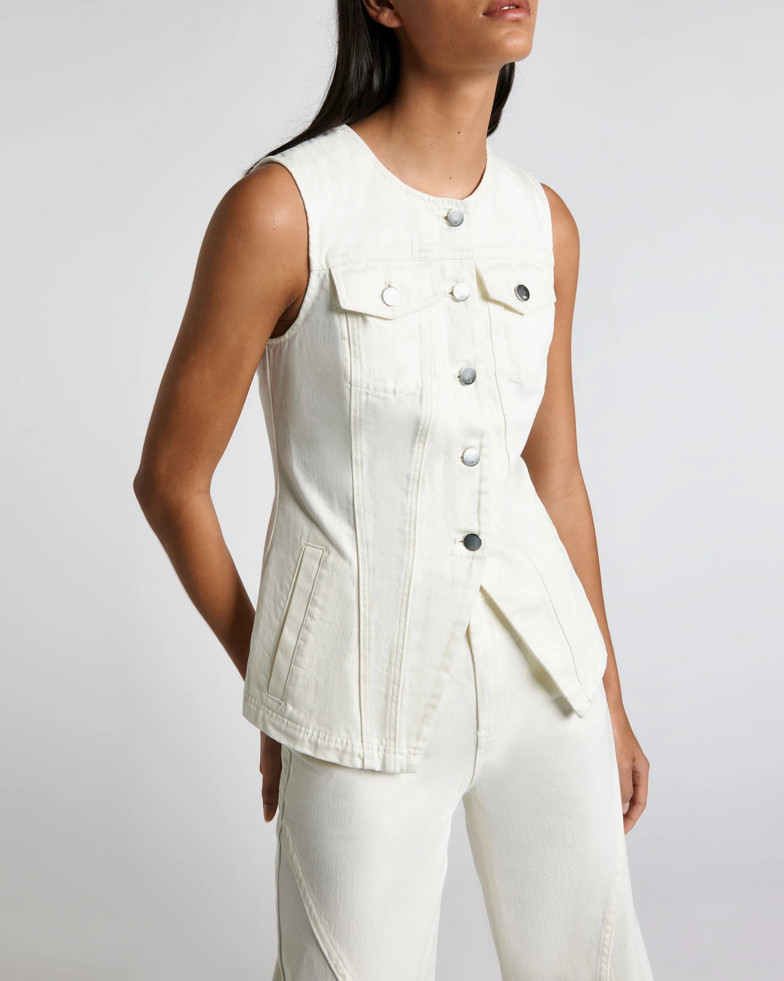 Ecru Denim Buttoned Vest