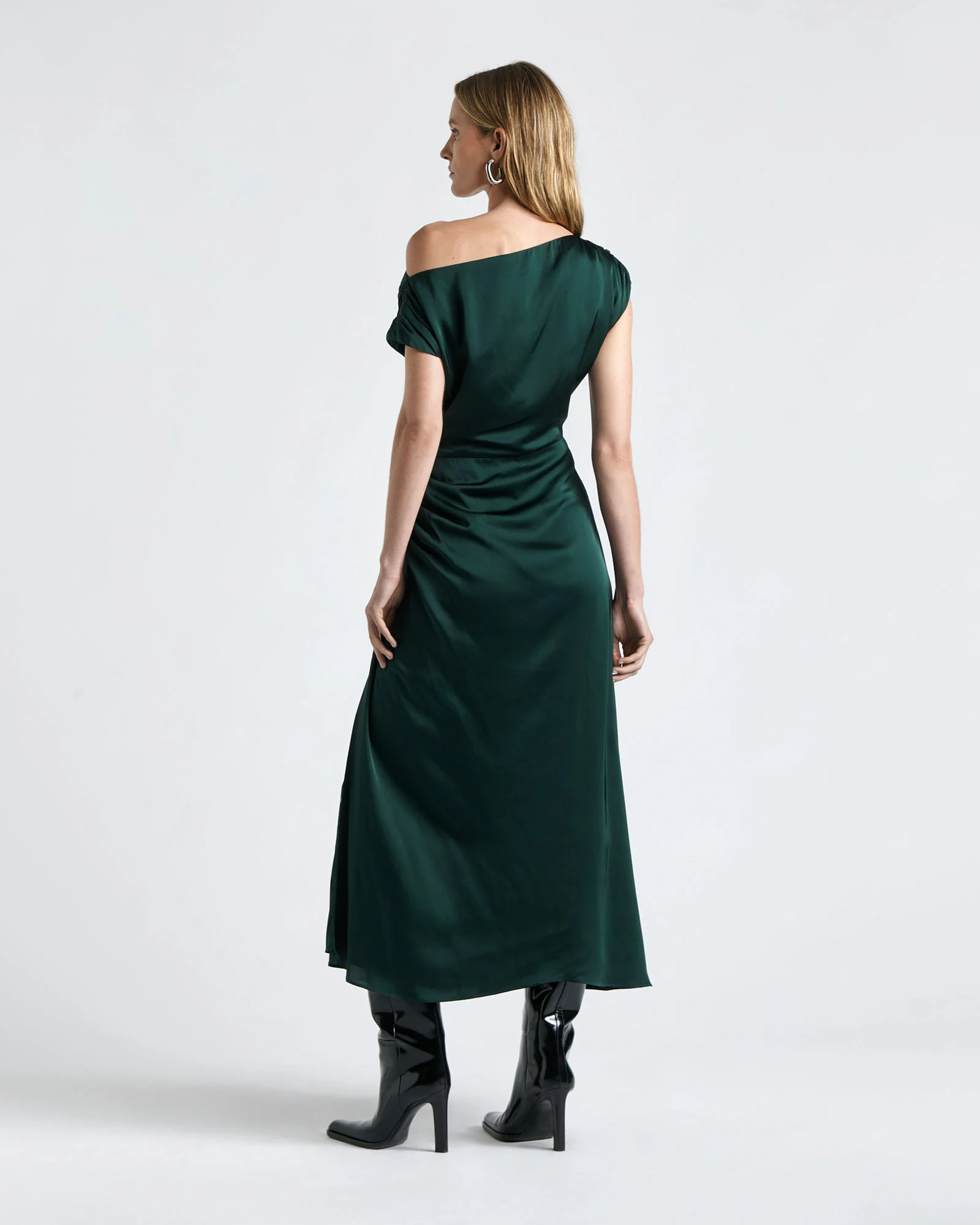 Satin Draped Midi Dress