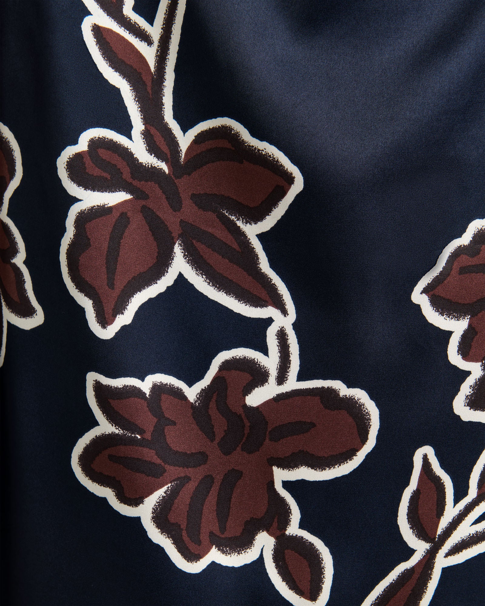 Ink Illustrated Floral Satin Fold Neck Dress