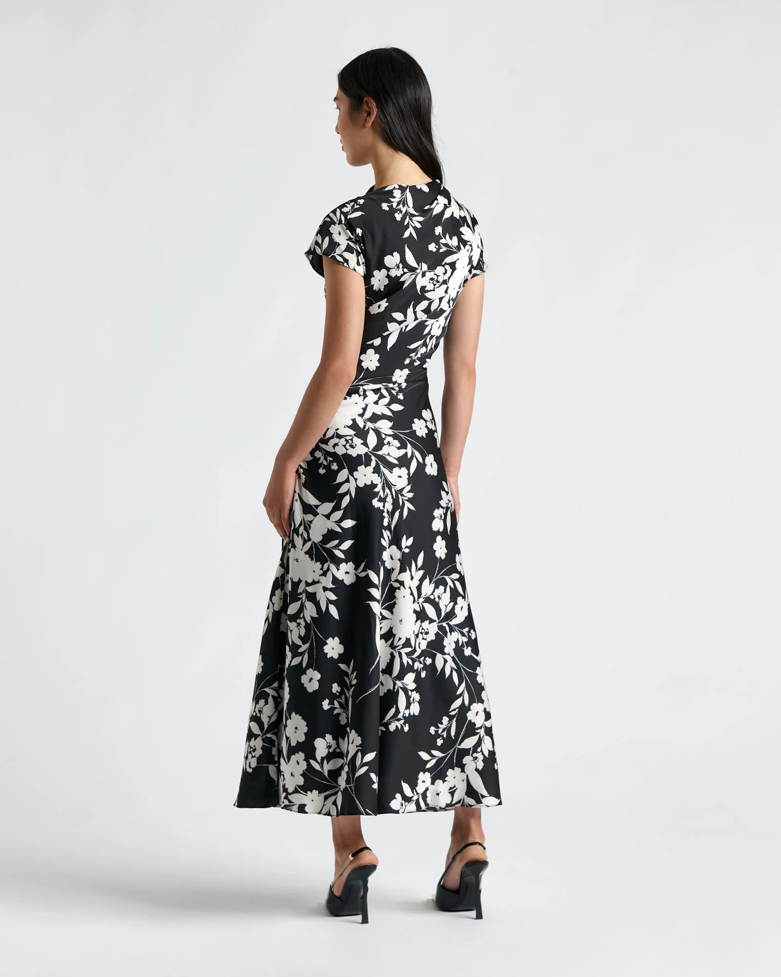 Shadow Stencil Floral Satin Midi Dress