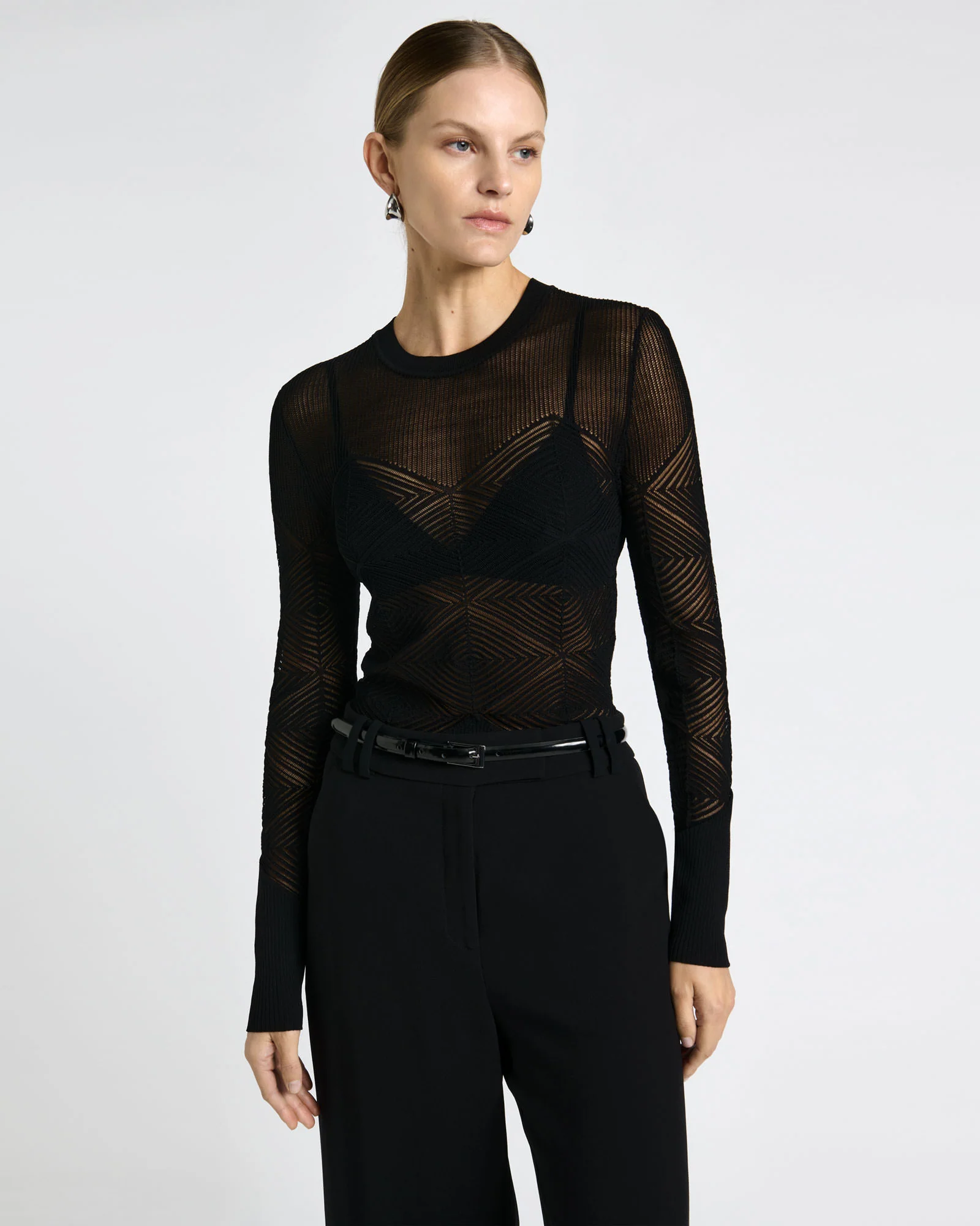 Long Sleeve Diamond Pattern Knit