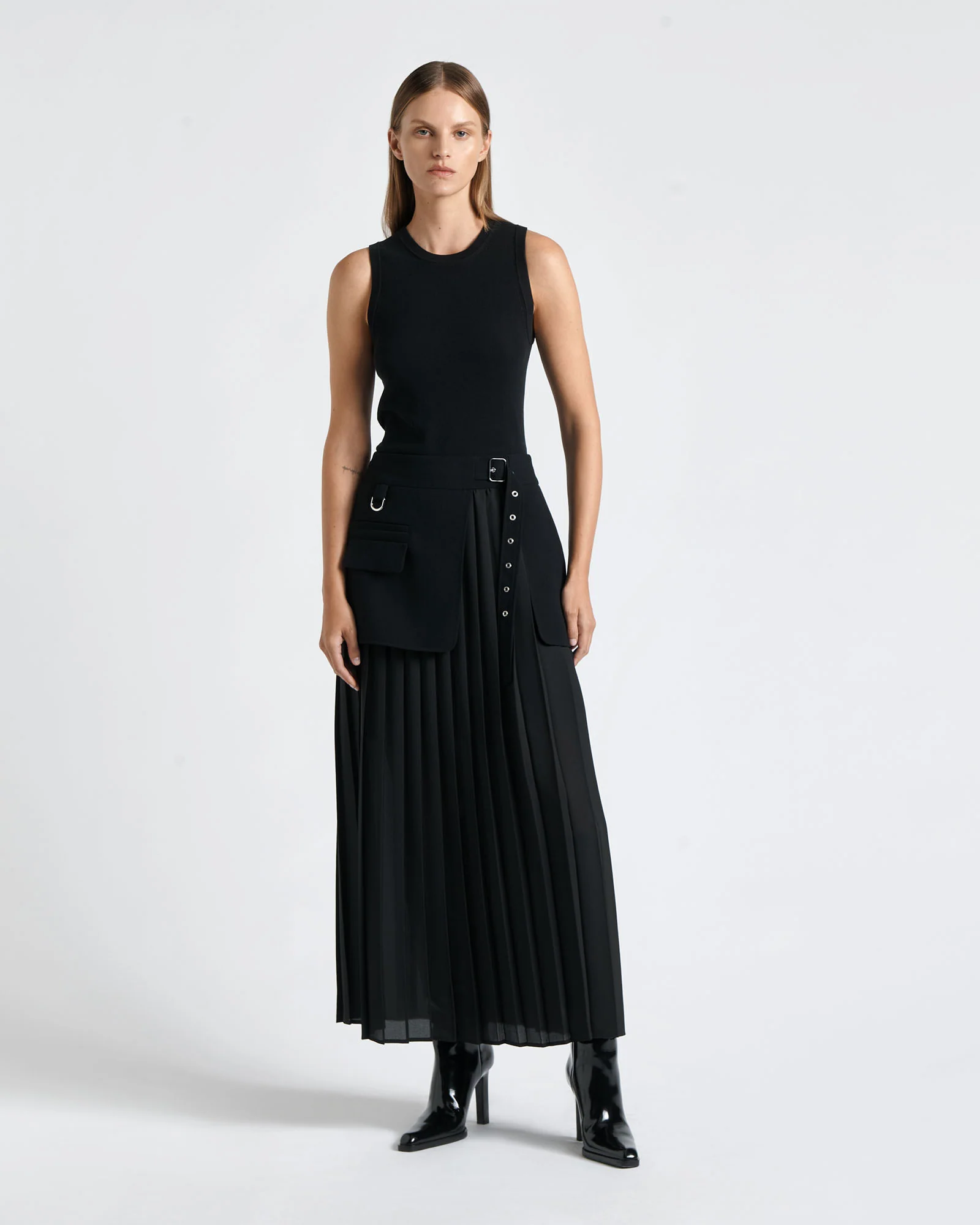 Recycled Crepe Pleated Midi Wrap Skirt