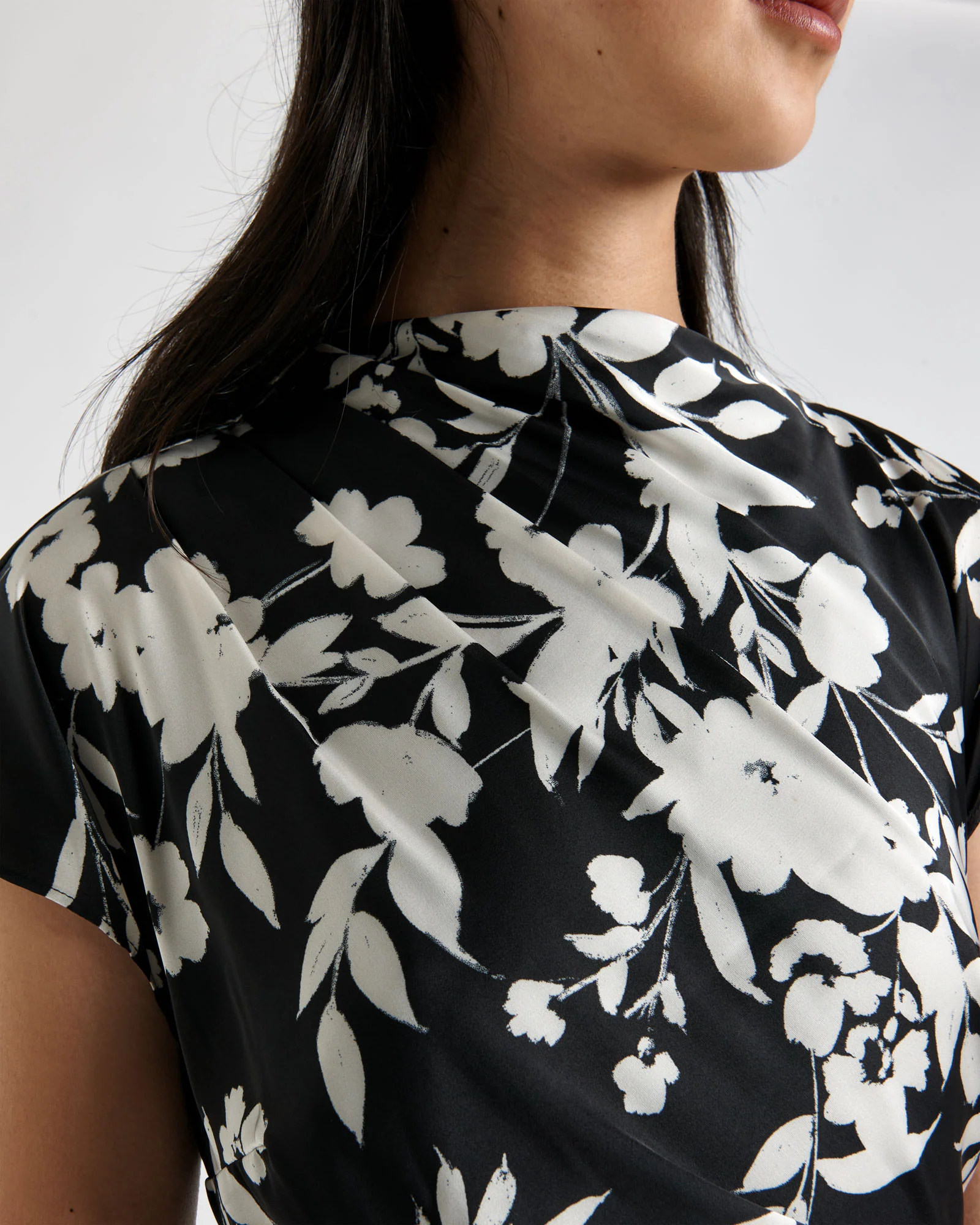 Shadow Stencil Floral Satin Midi Dress