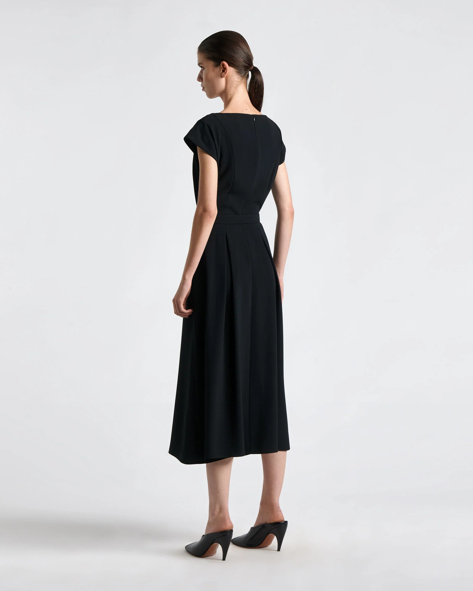 Square Buckle Belted Midi Dress