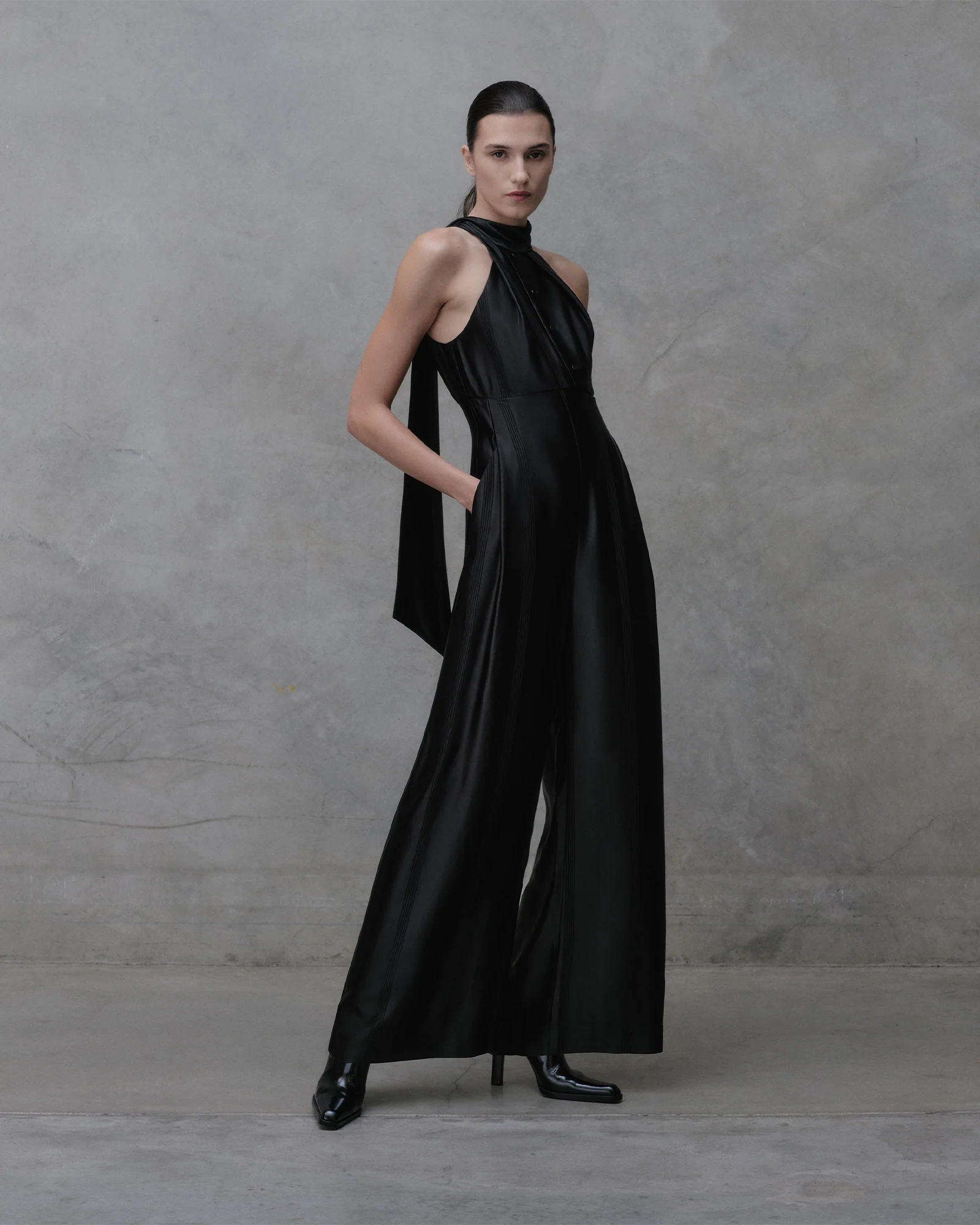 Satin Acetate Halter Jumpsuit