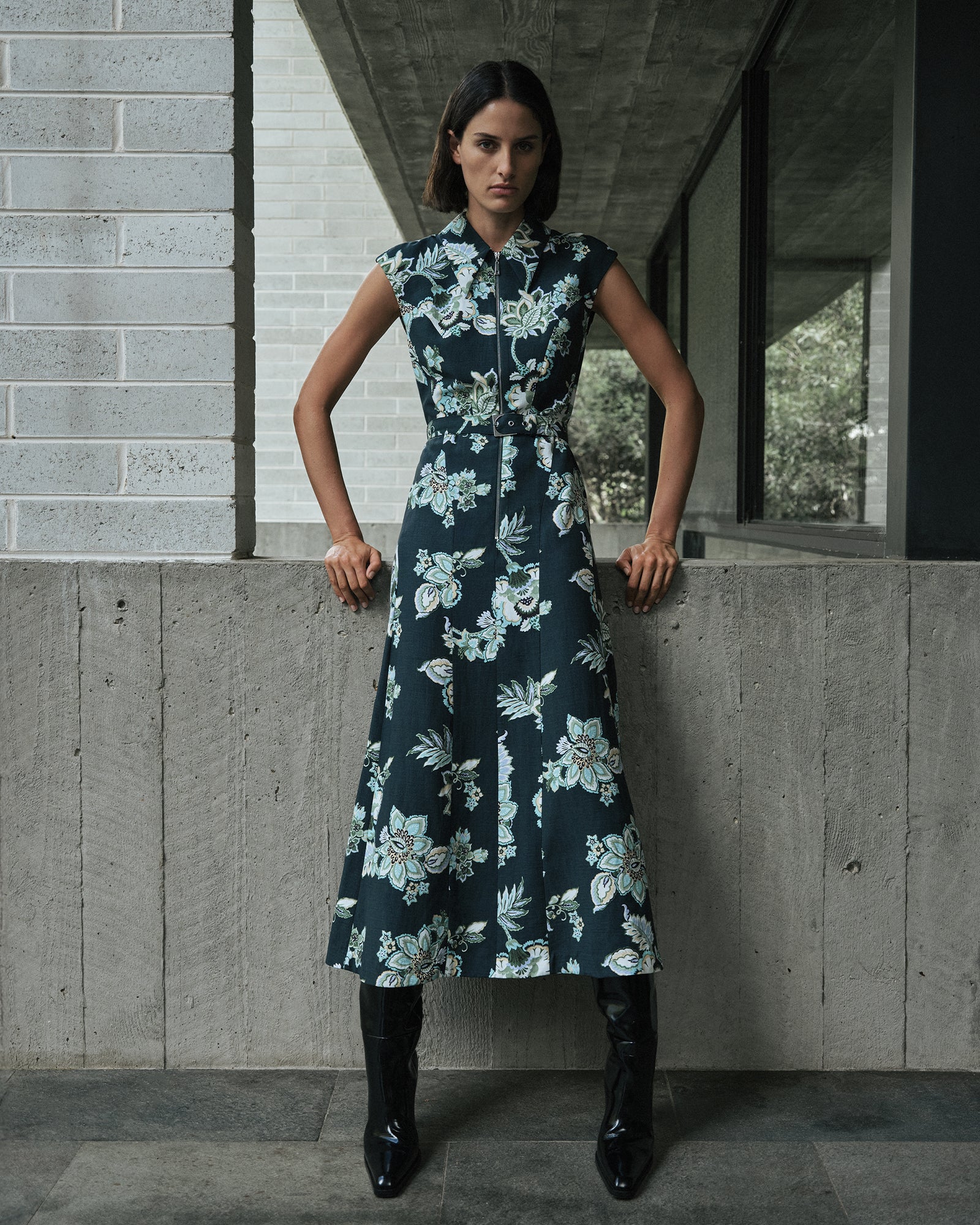 Chintz Laurel Zip Front Midi Dress