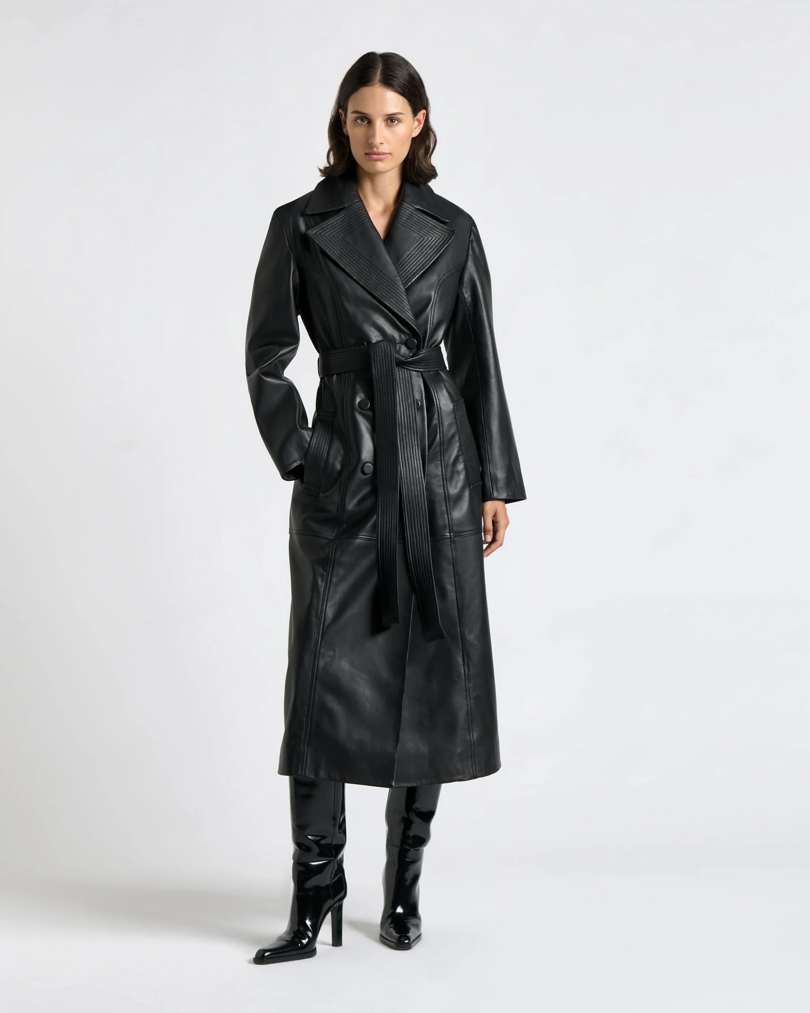 Leather Stitched Maxi Trench
