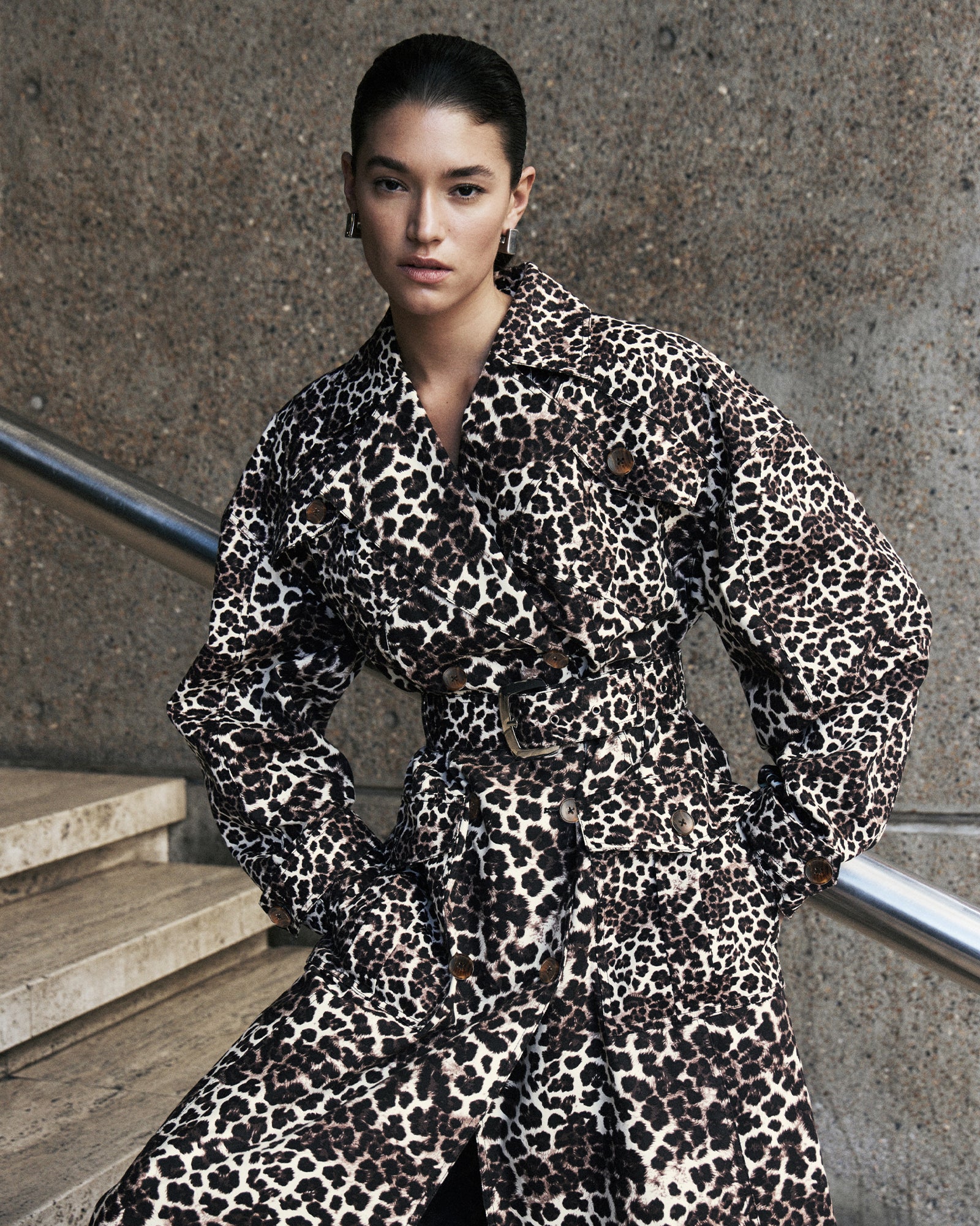 Leopard Cotton Drill Trench Coat