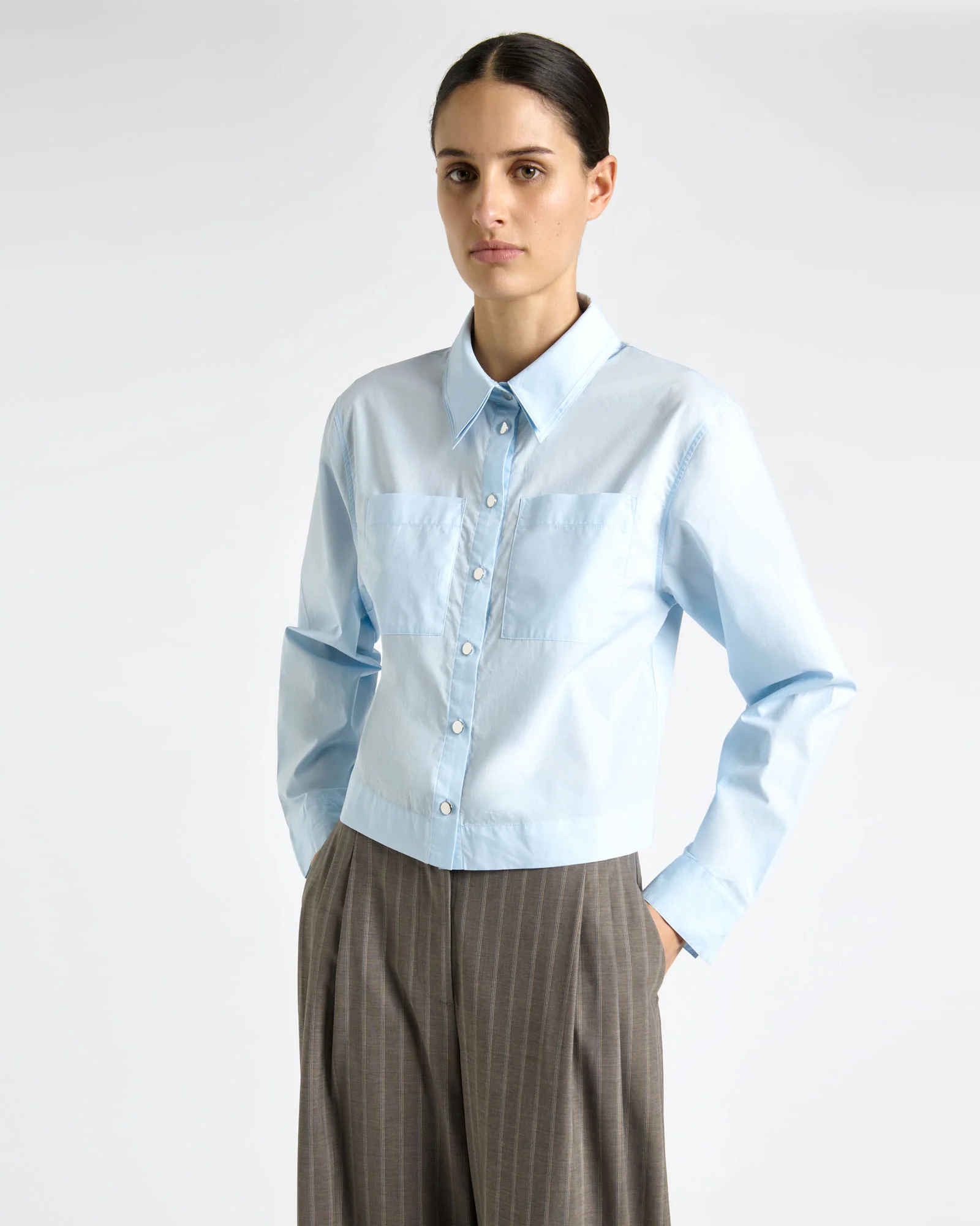 Good Earth Cotton Cropped Double Collar Shirt