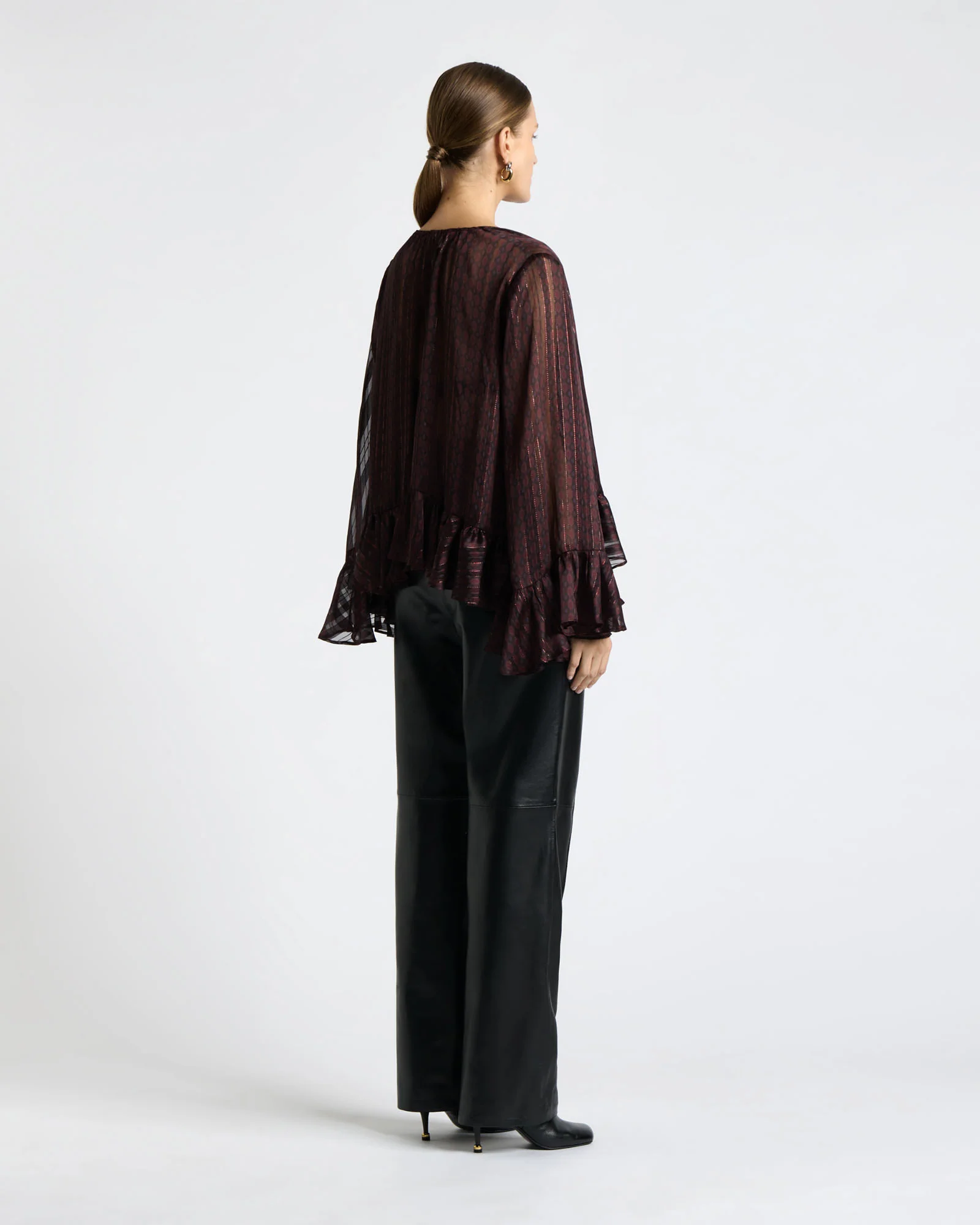 Merlot Lurex Geo Frill Top