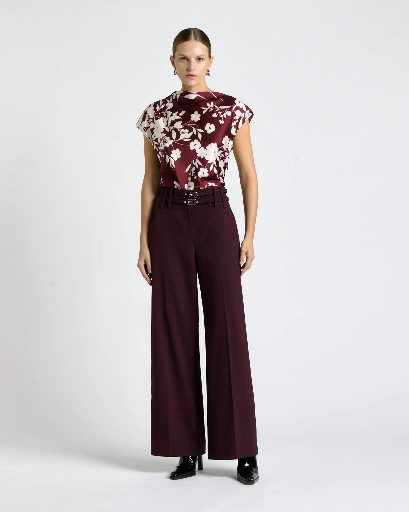 Plum Stencil Floral Draped Top