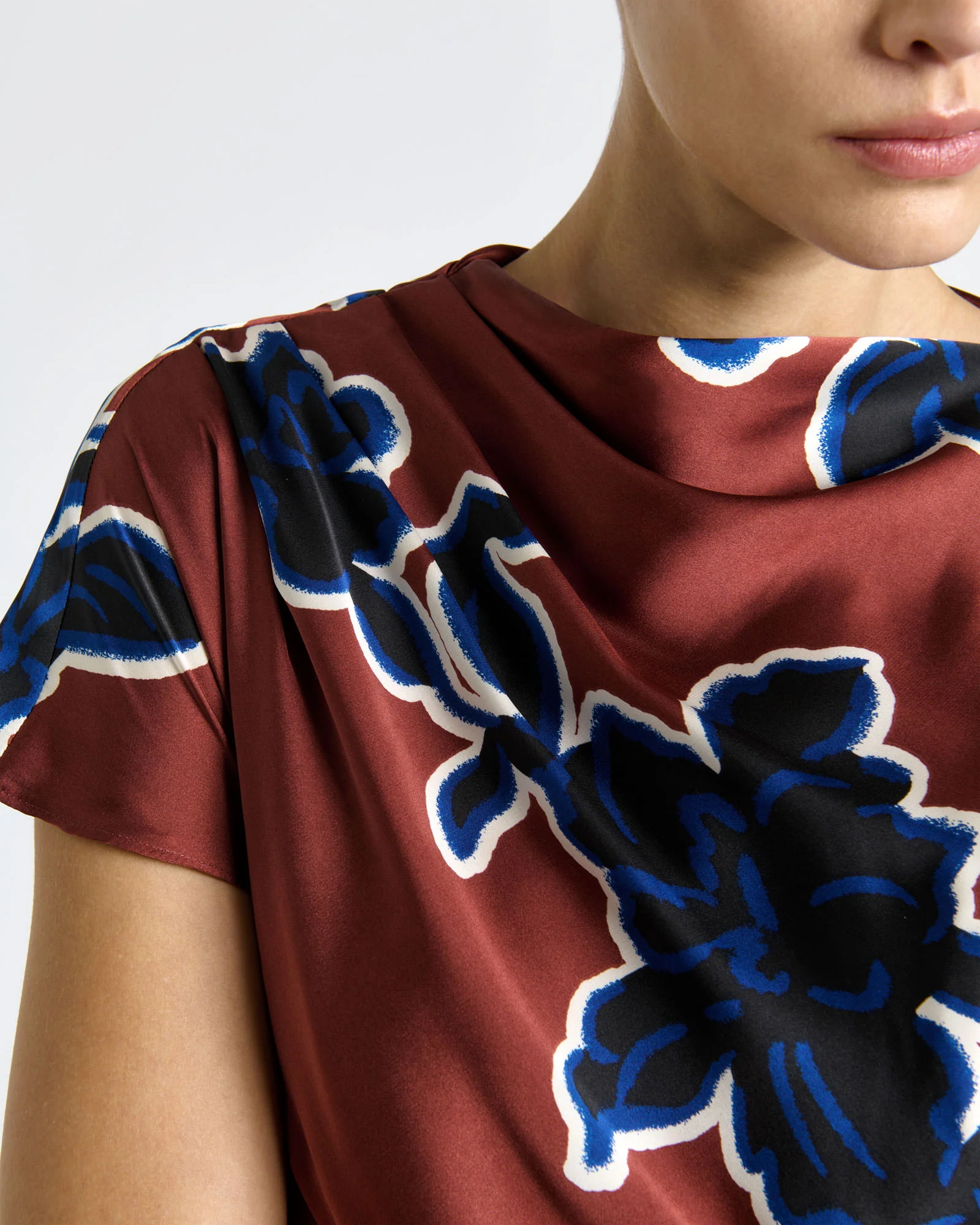 Rosewood Illustrated Floral Satin Midi Dress