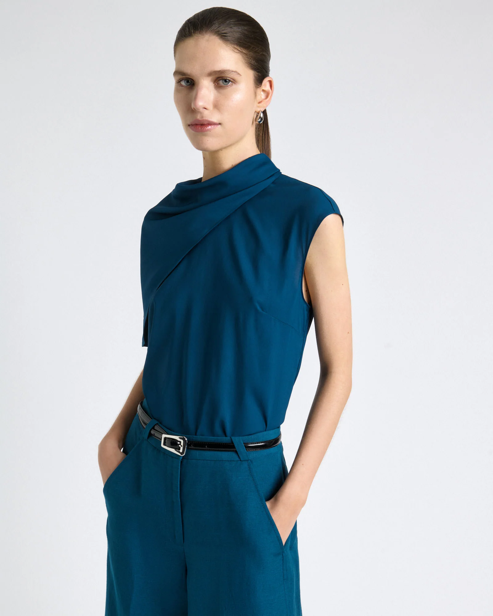 Stretch Viscose Scarf Tipped Sleeve Top