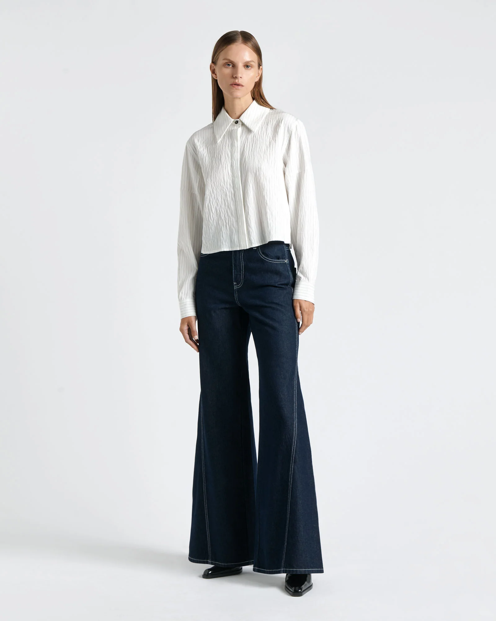 Cropped Point Collar Shirt