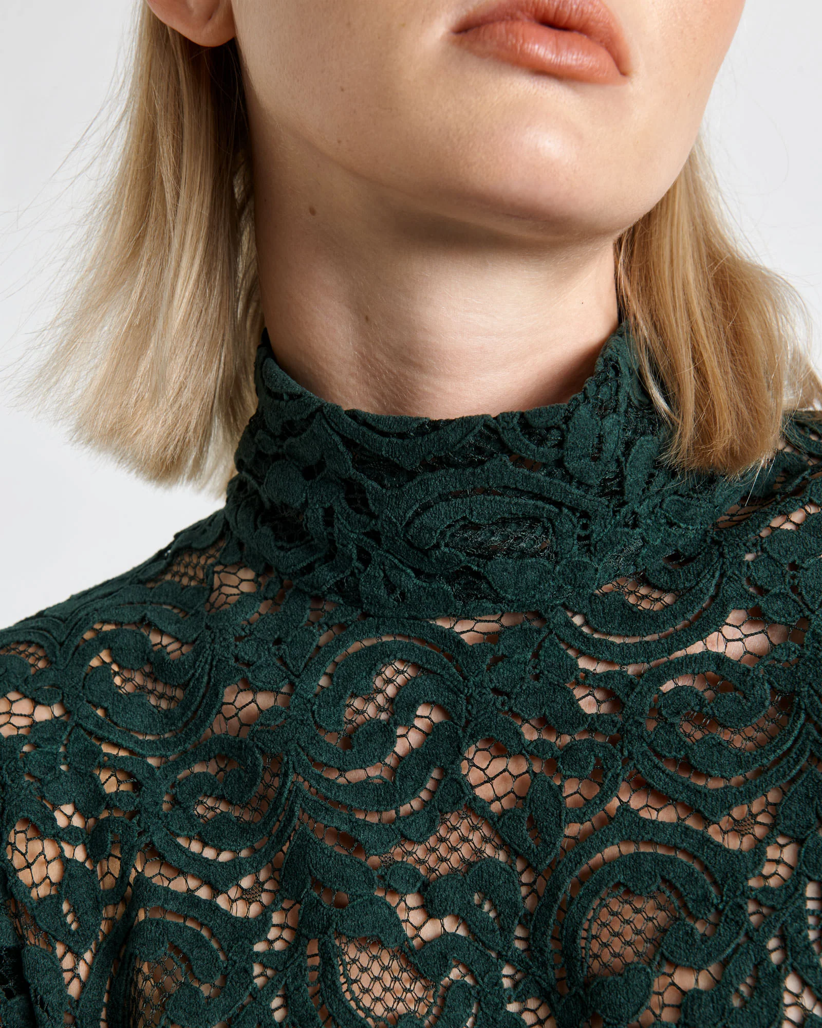 European Flocked Lace Long Sleeve Top