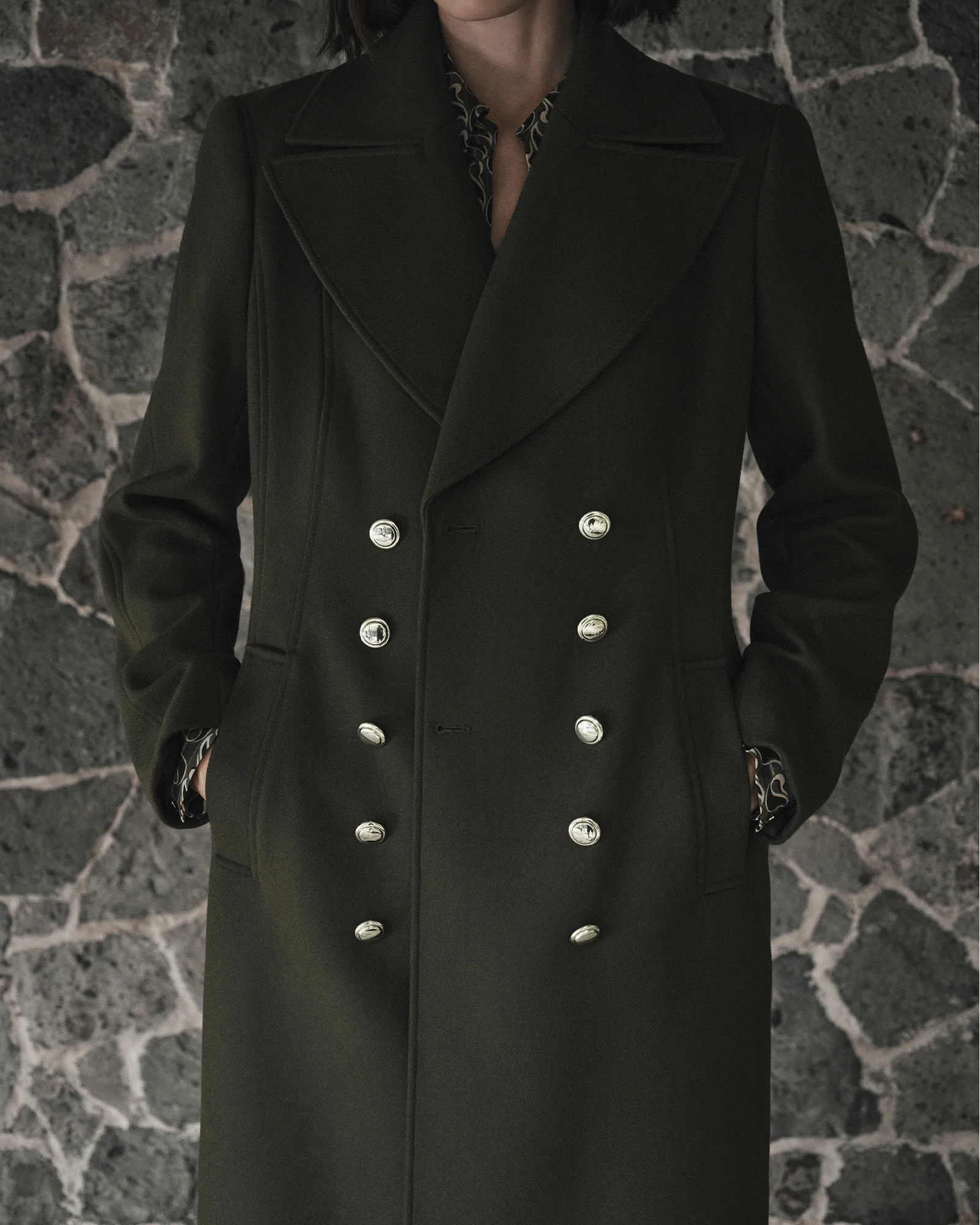 Olive Italian Wool Military Hourglass Coat