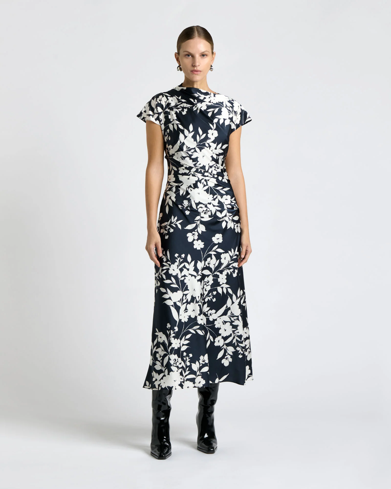 Ink Stencil Floral Midi Dress
