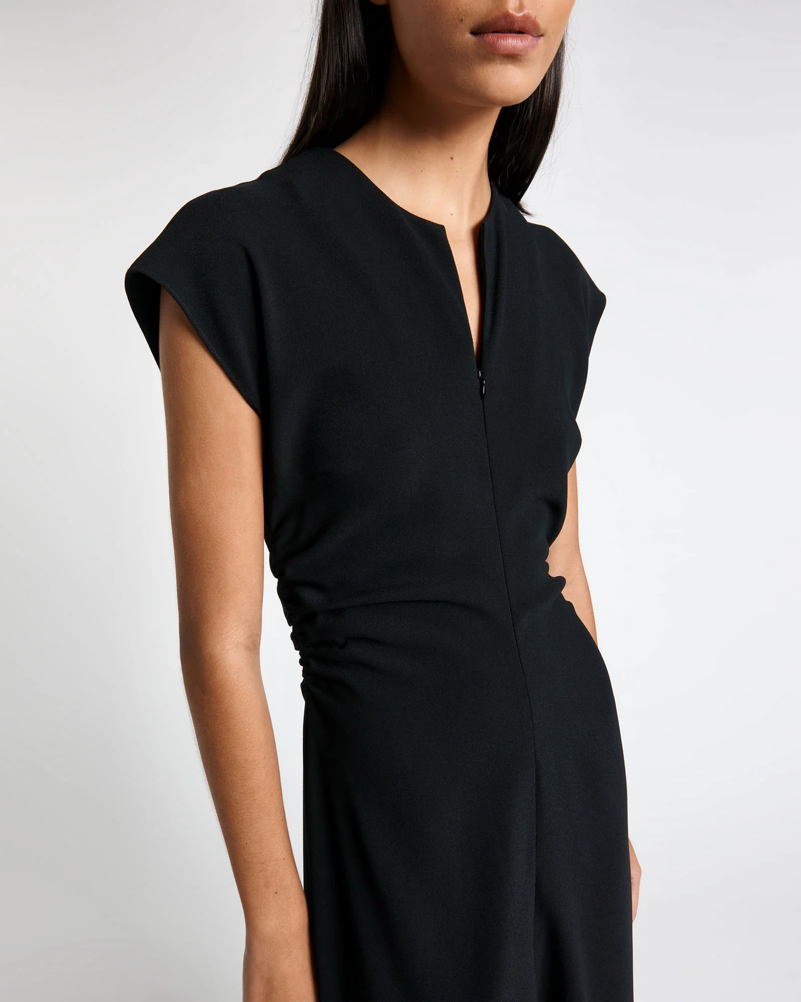 Zip Front Tuck Detail Midi Dress