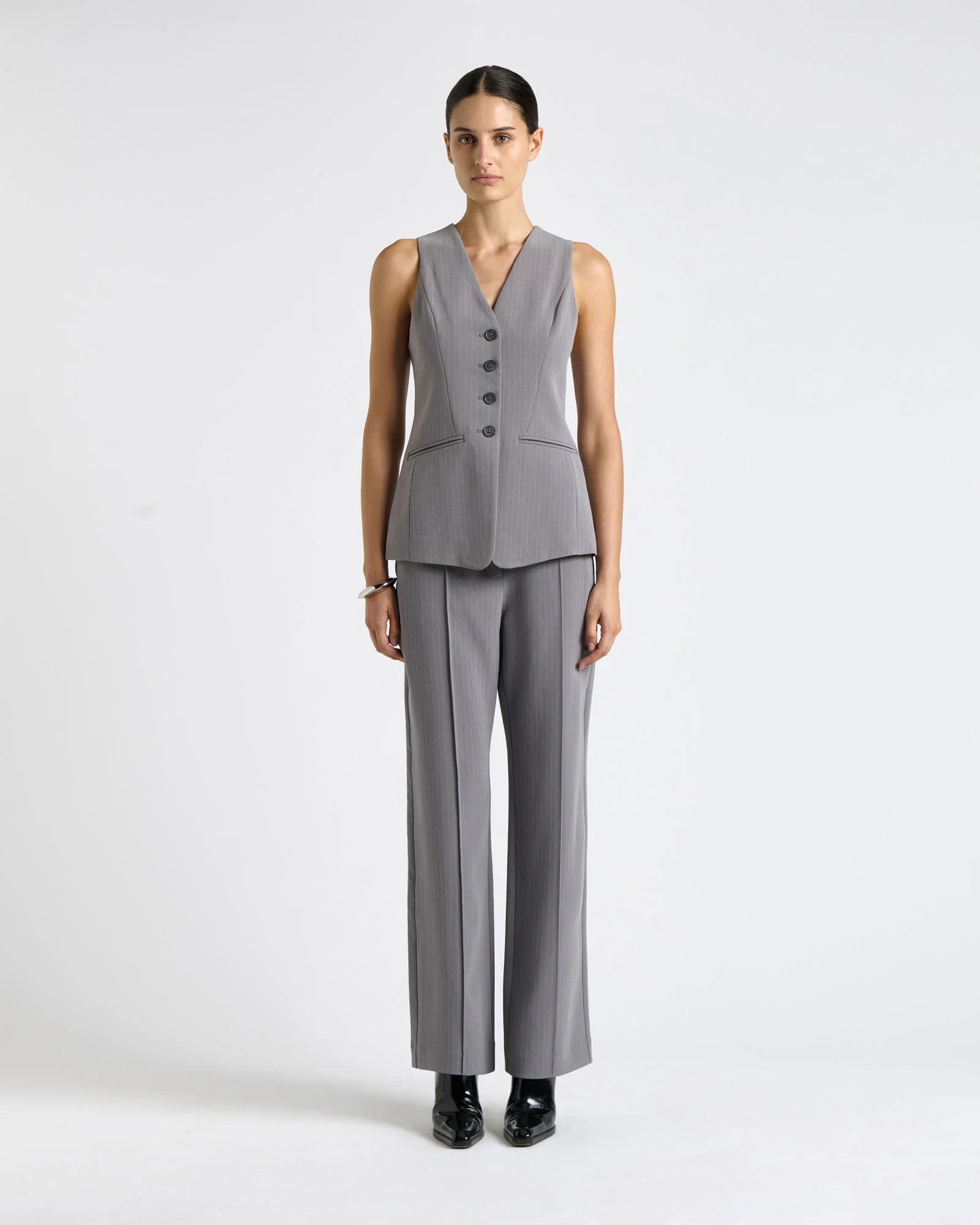 Oyster Acetate Pinstripe Fitted Vest