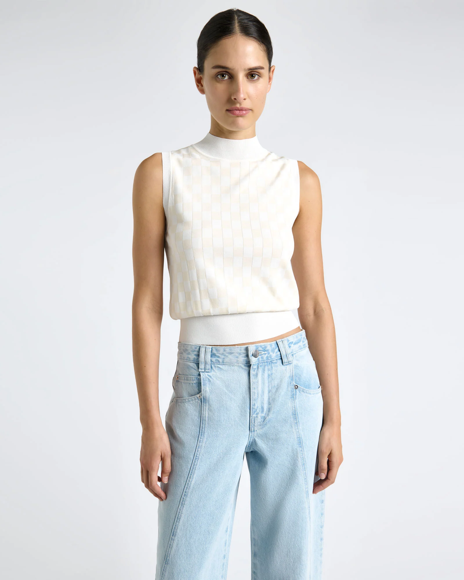 Checkerboard Jacquard Knit Tank