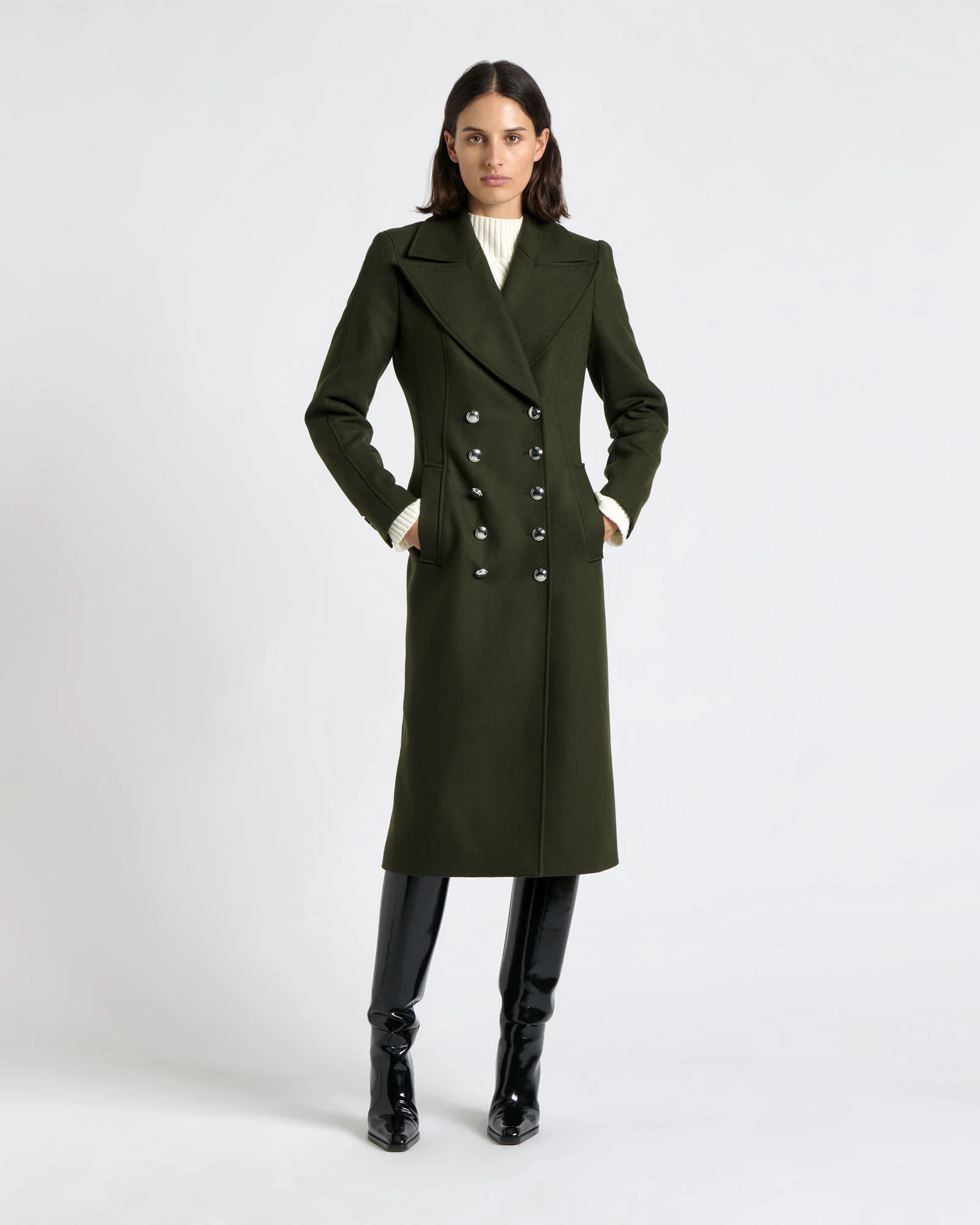 Olive Italian Wool Military Hourglass Coat