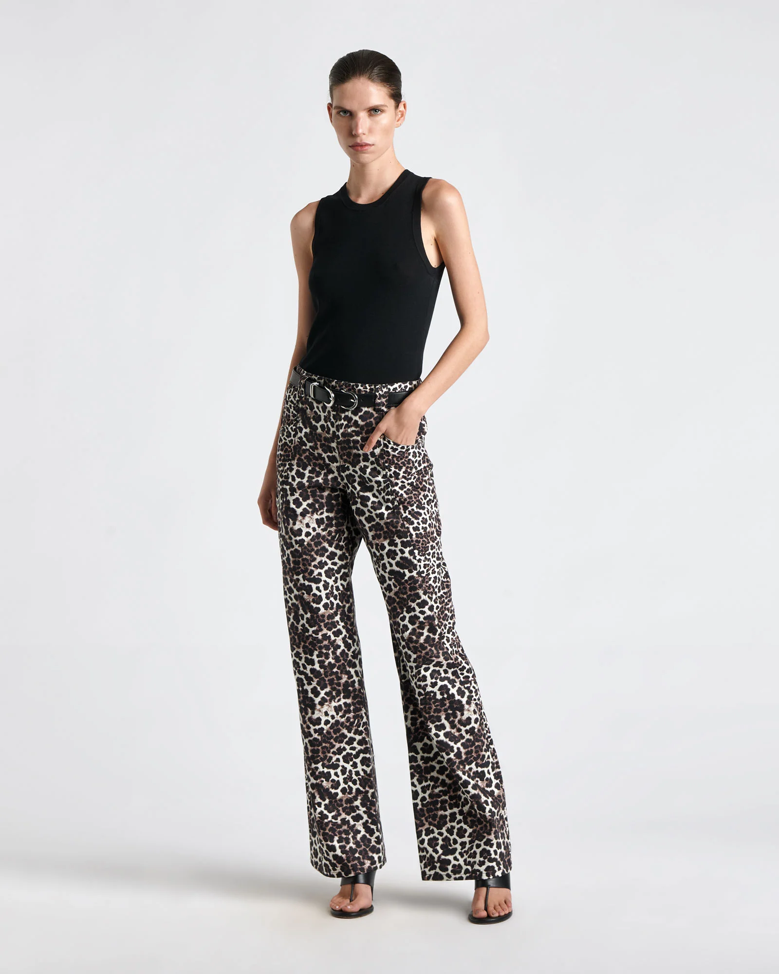 Leopard  Cotton Drill Straight Leg Jean