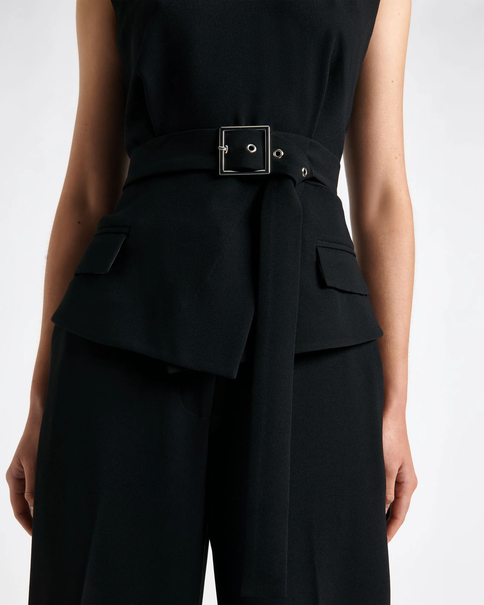 Belted Tailored Sleeveless Top