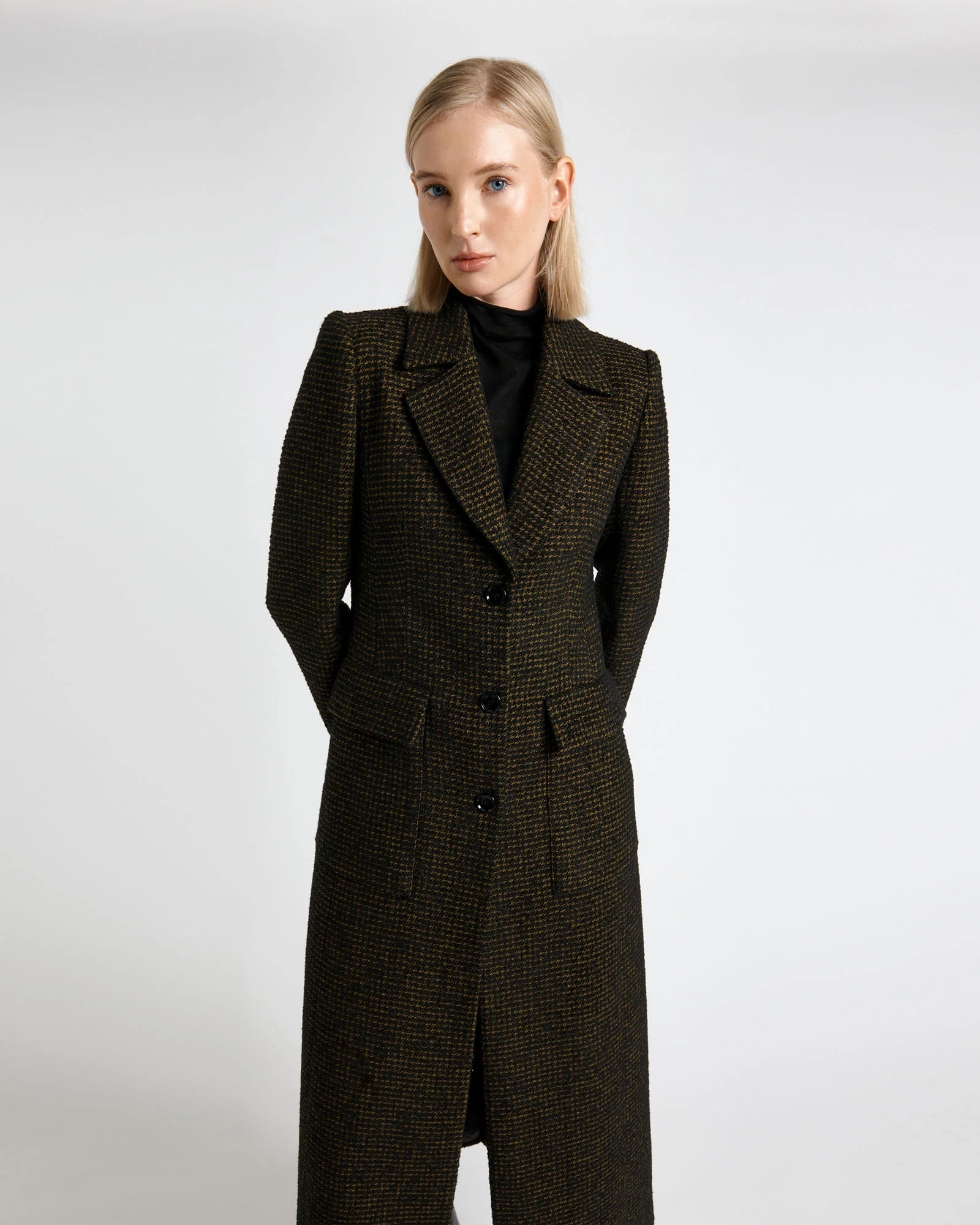 Houndstooth Boucle Blazer Coat