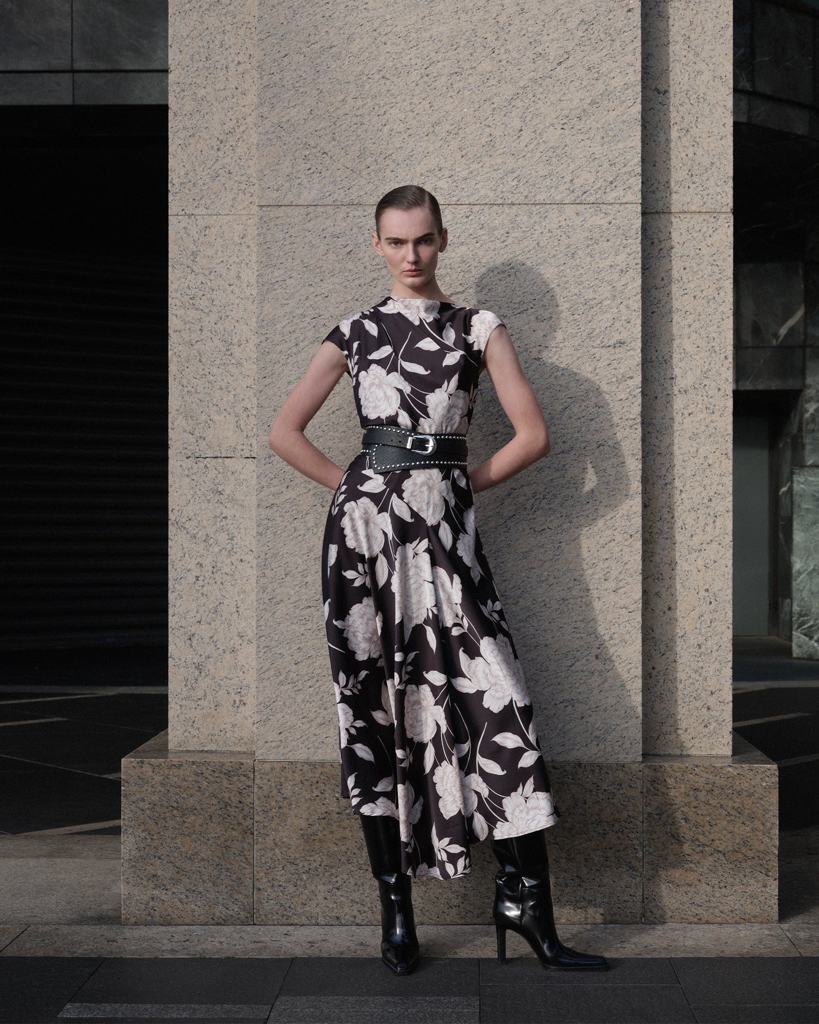 Black Rose Satin Midi Dress